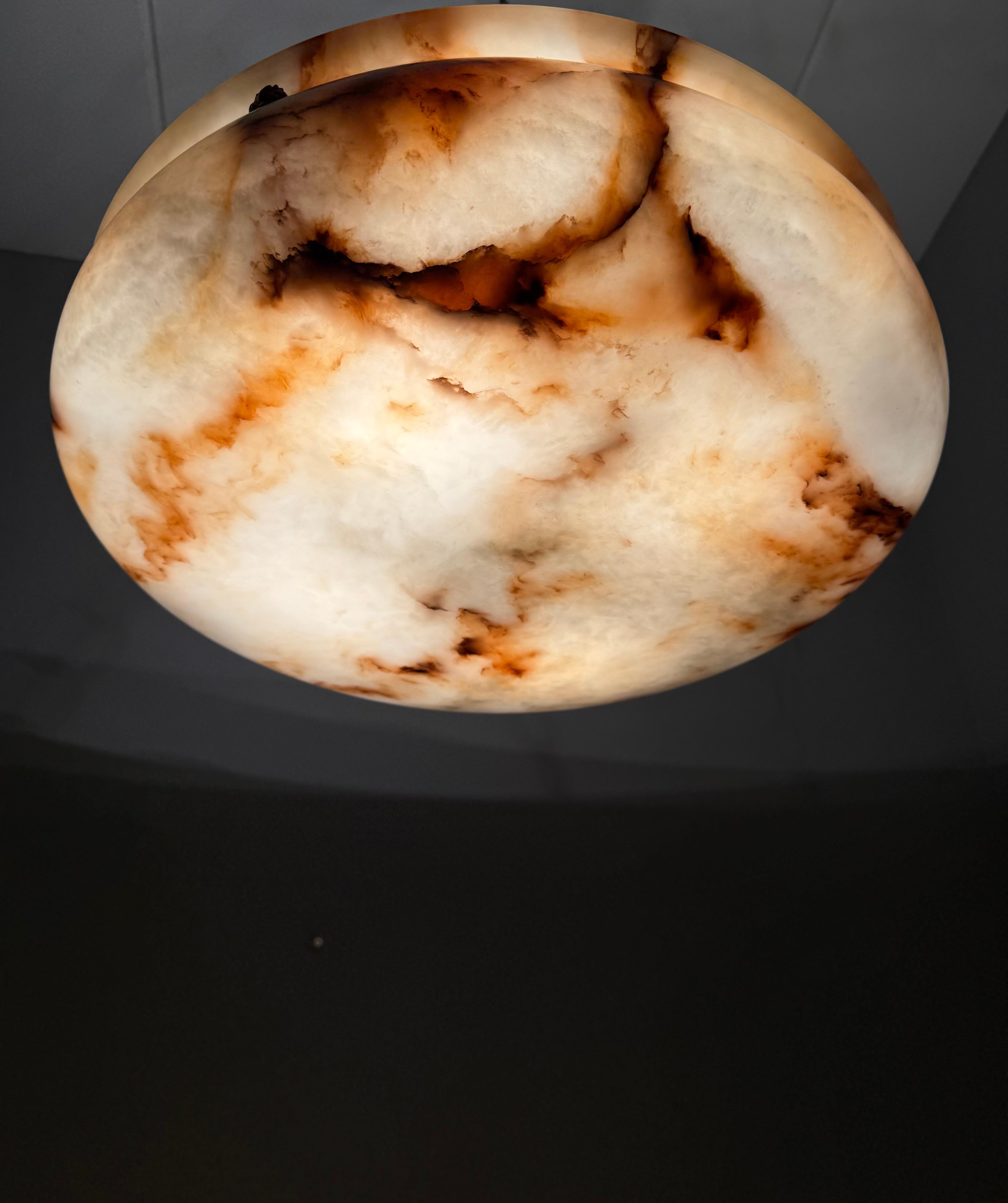 Most Beautiful in Shape and Color Timeless Alabaster Shade Chandelier Dia 22.5Ø