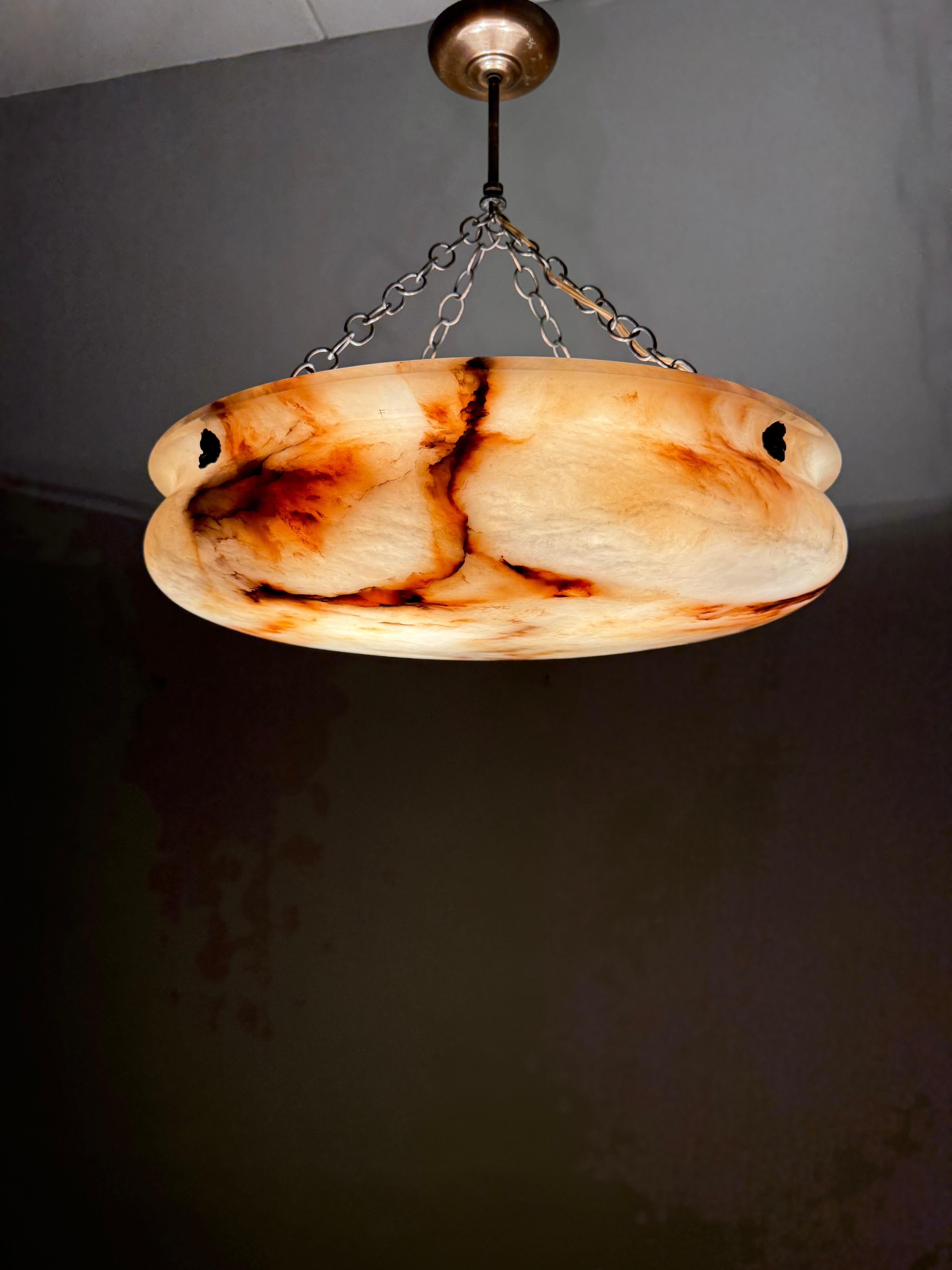 Most Beautiful in Shape and Color Timeless Alabaster Shade Chandelier Dia 22.5Ø