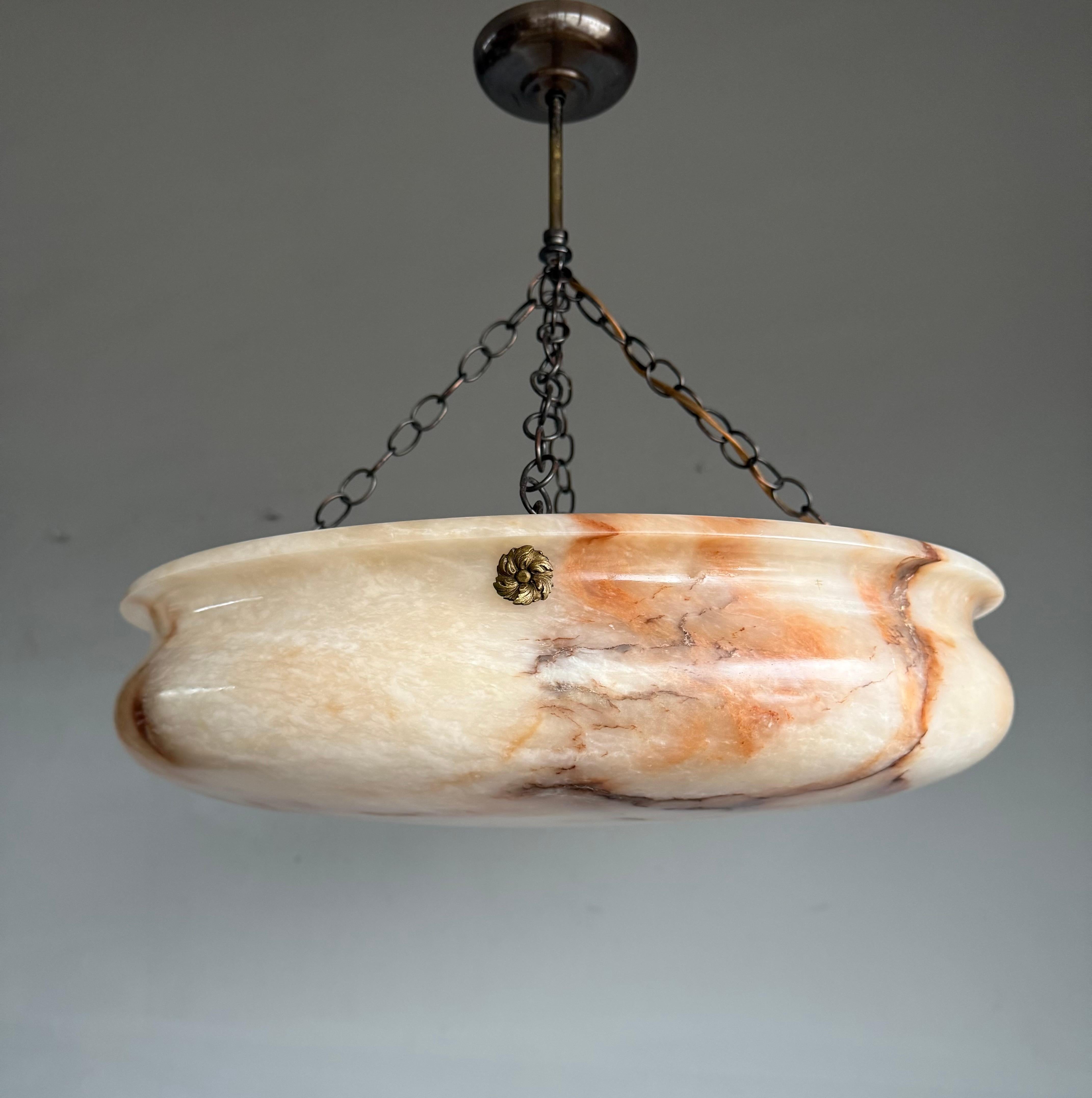 Most Beautiful in Shape and Color Timeless Alabaster Shade Chandelier Dia 22.5Ø