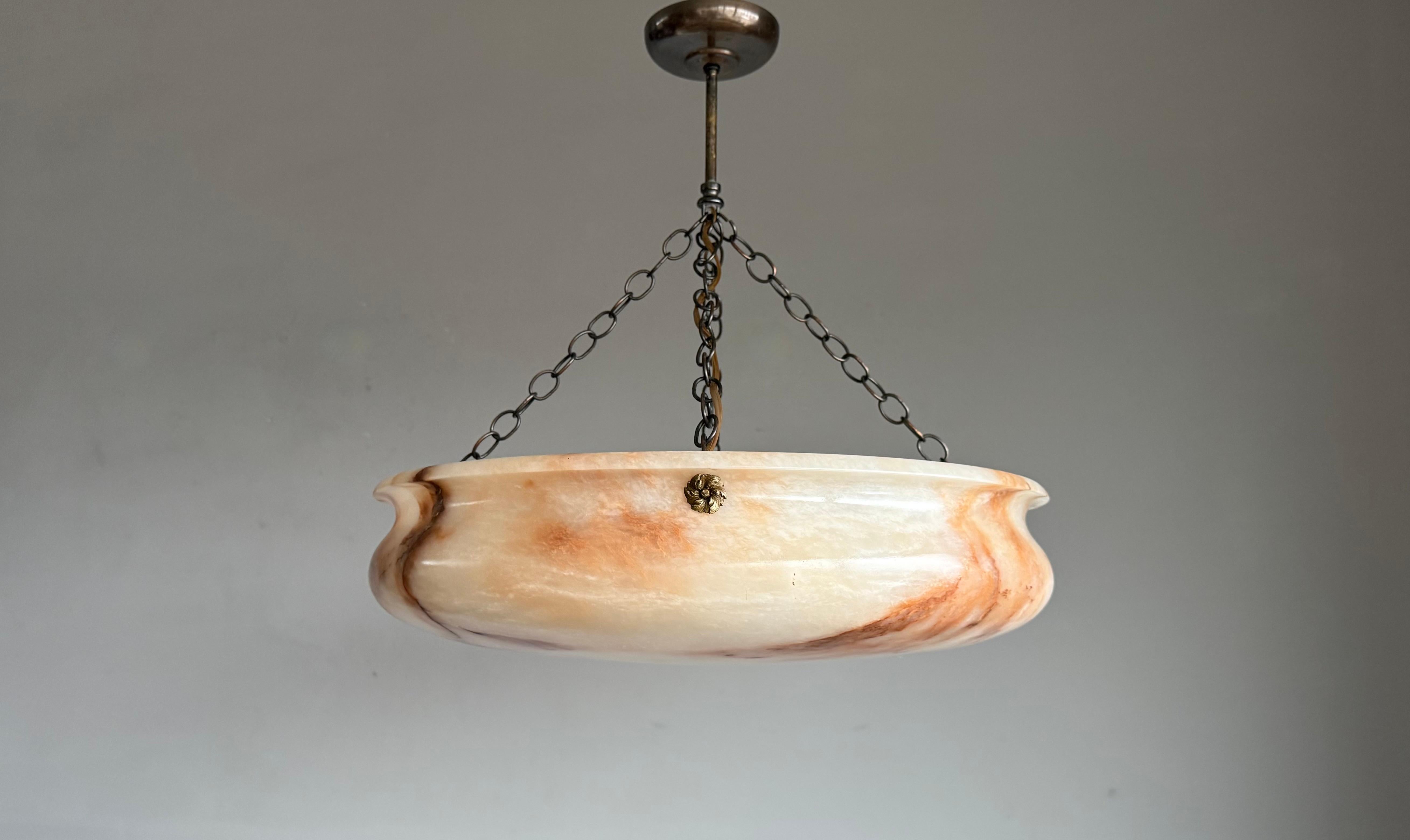 Most Beautiful in Shape and Color Timeless Alabaster Shade Chandelier Dia 22.5Ø