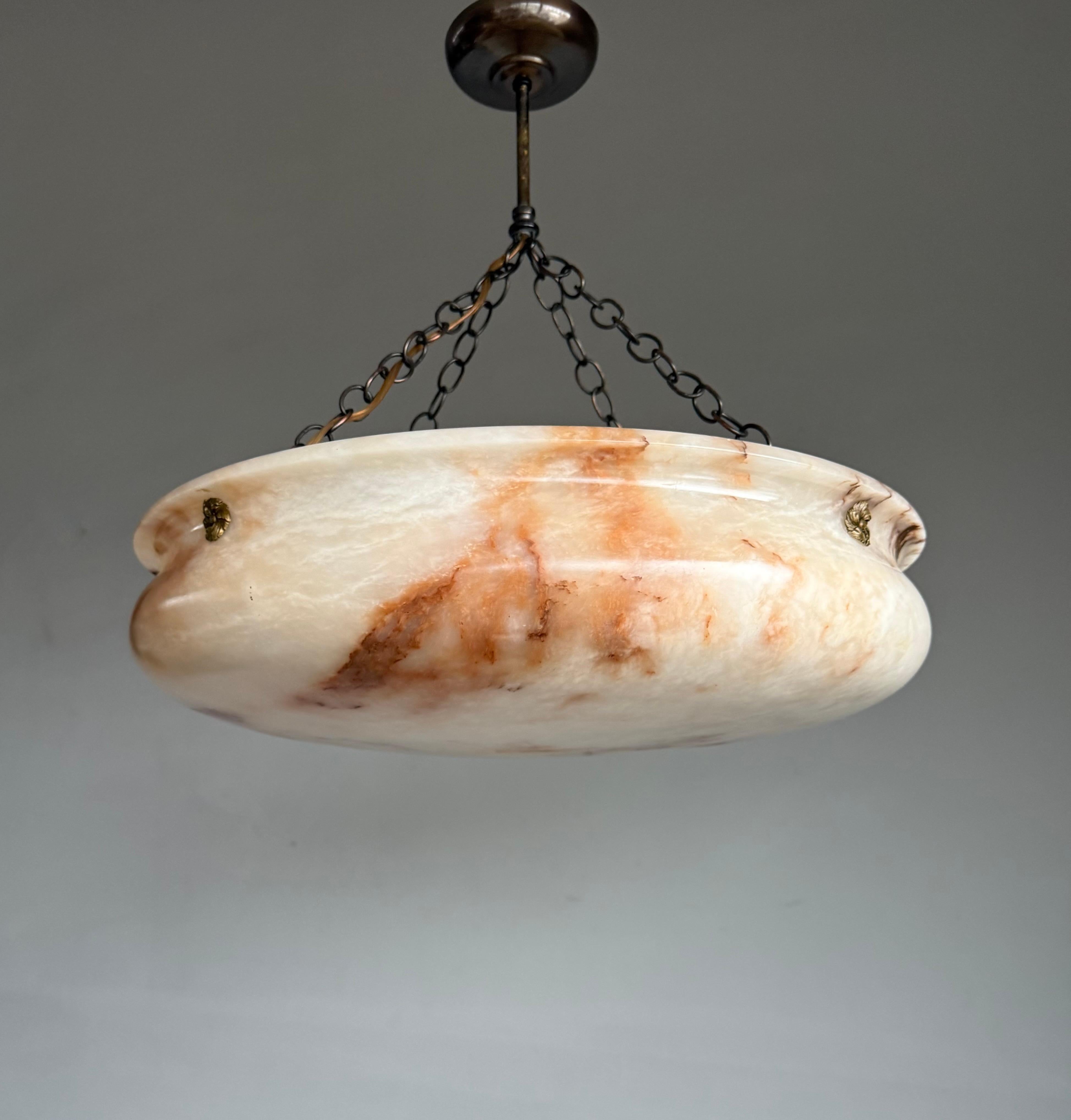 Art Deco Most Beautiful in Shape and Color Timeless Alabaster Shade Chandelier Dia 22.5Ø