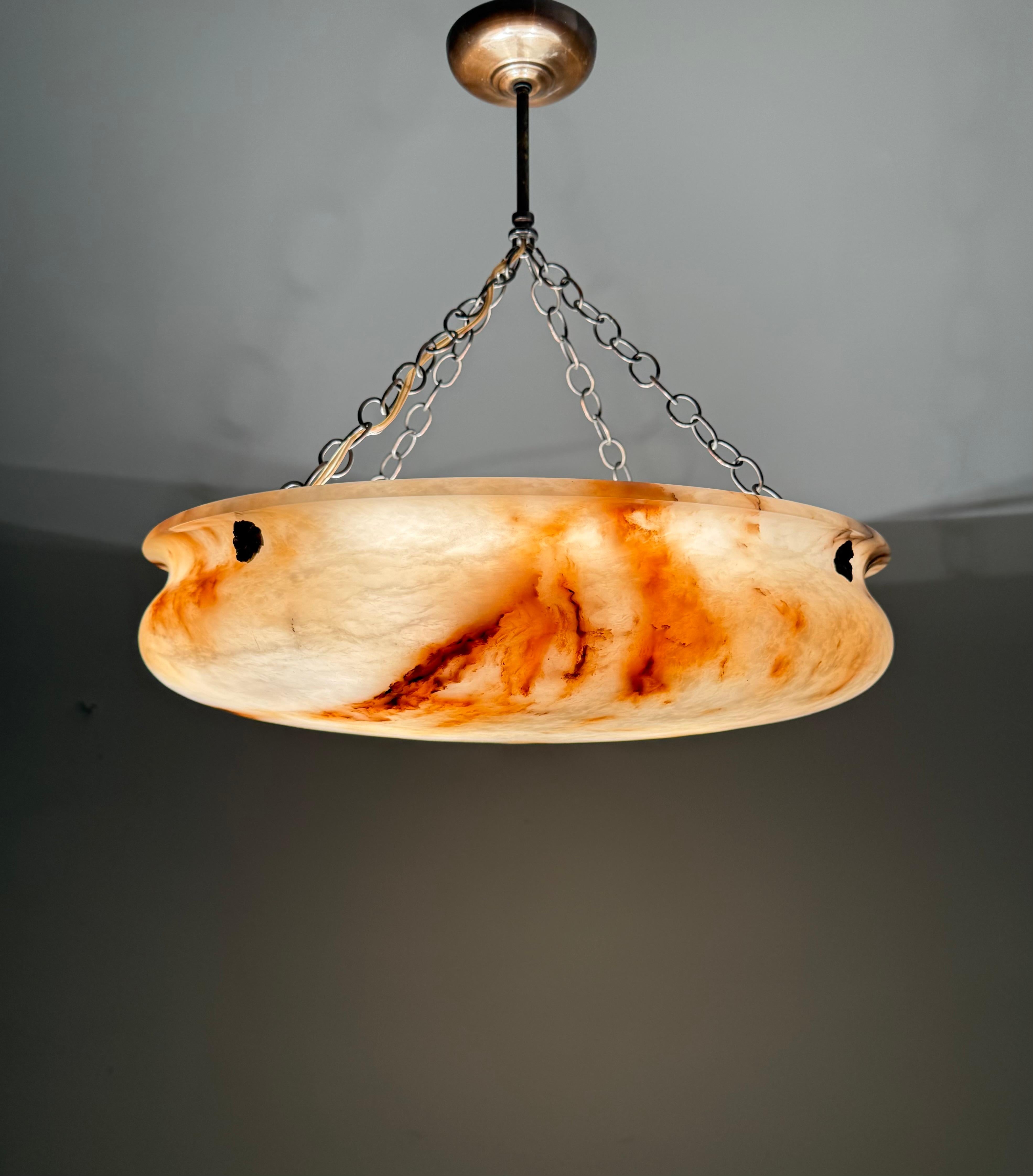 French Most Beautiful in Shape and Color Timeless Alabaster Shade Chandelier Dia 22.5Ø