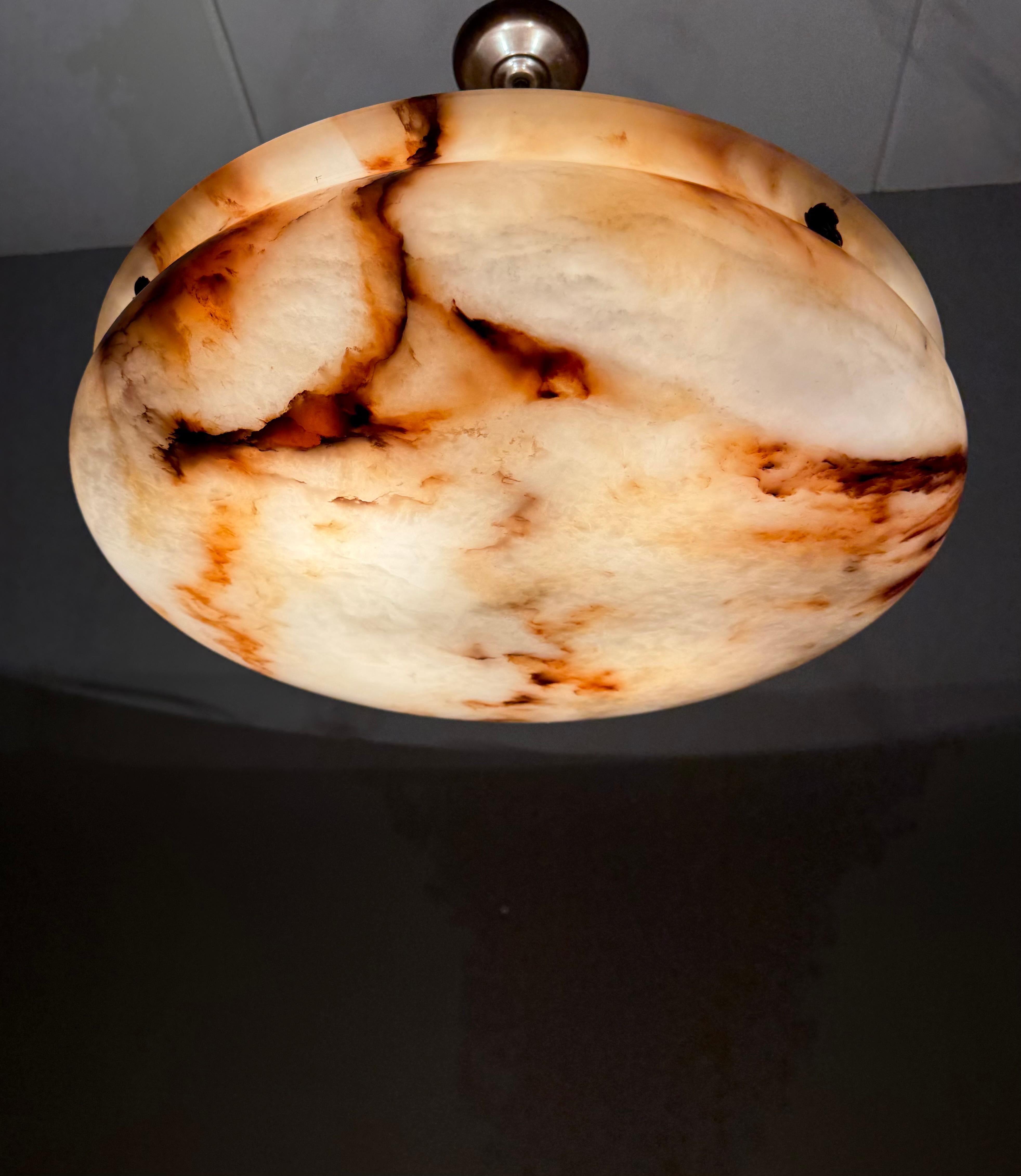 Hand-Carved Most Beautiful in Shape and Color Timeless Alabaster Shade Chandelier Dia 22.5Ø