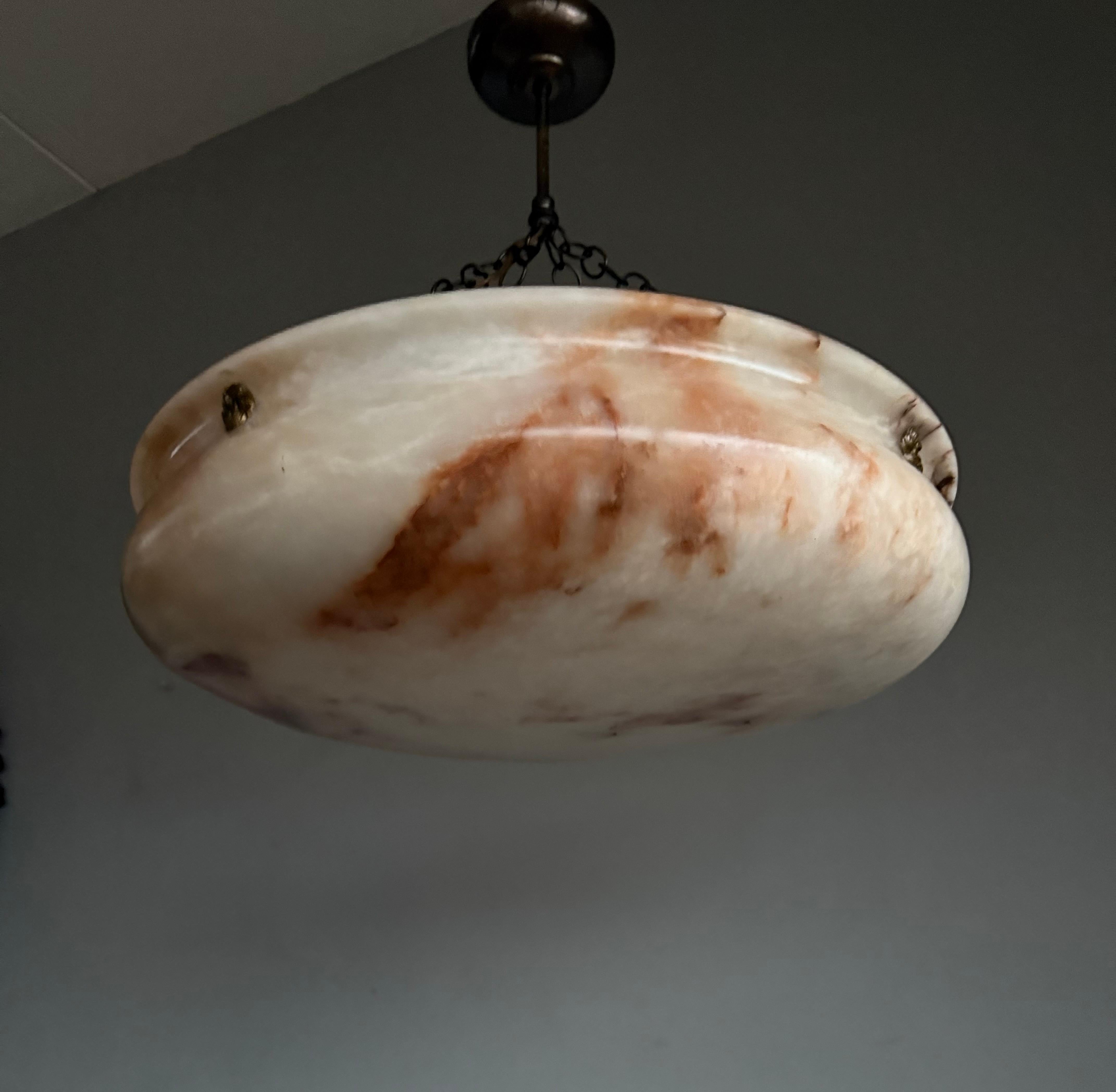 20th Century Most Beautiful in Shape and Color Timeless Alabaster Shade Chandelier Dia 22.5Ø