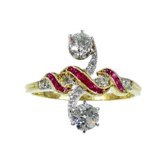 Most Elegant Engagement Ring with Rubies and Diamonds a So-Called toi et moi
