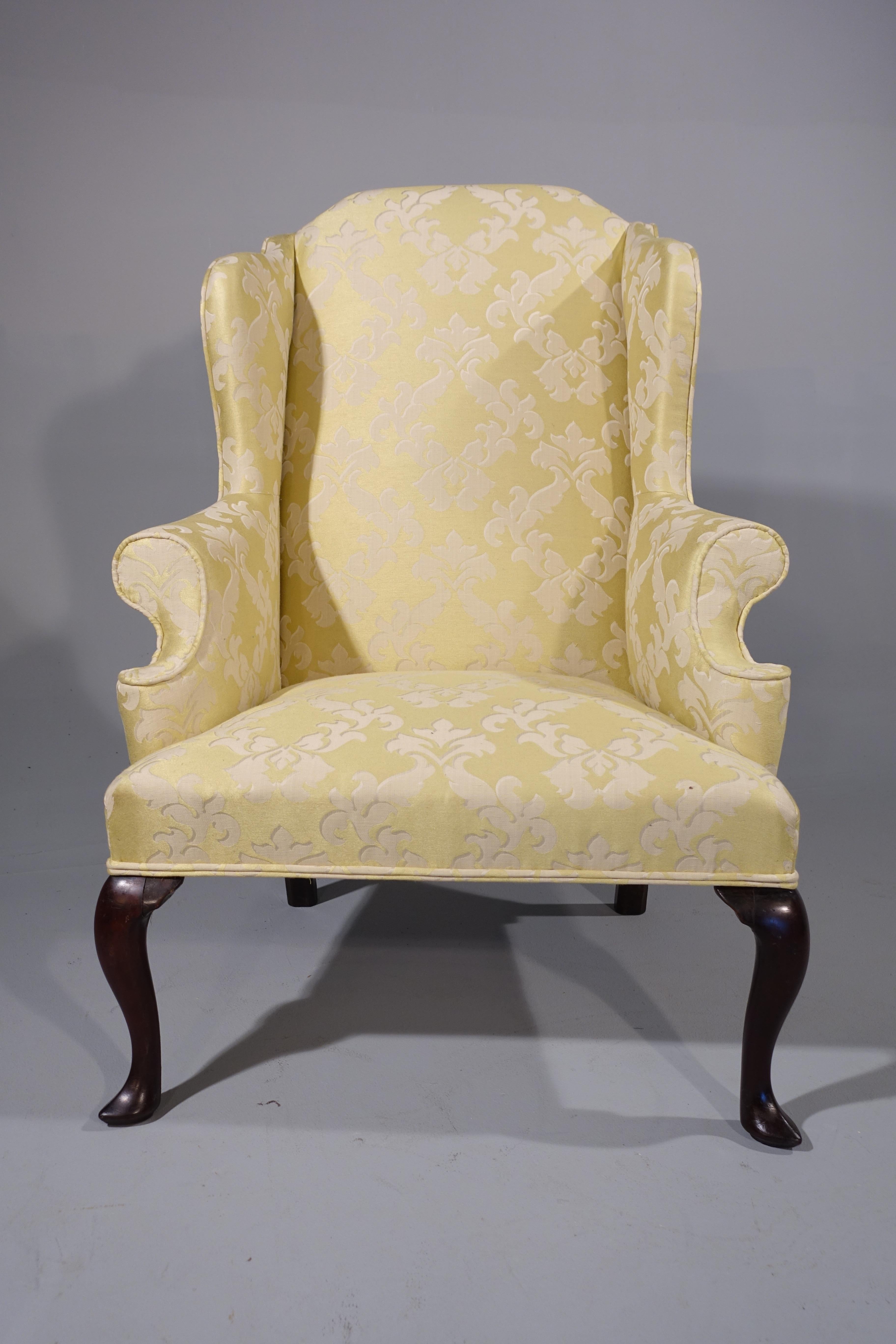 English Most Shapely Mid-20th Century Queen Anne Designed Walnut Framed Wing Chair