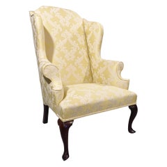 Most Shapely Mid-20th Century Queen Anne Designed Walnut Framed Wing Chair