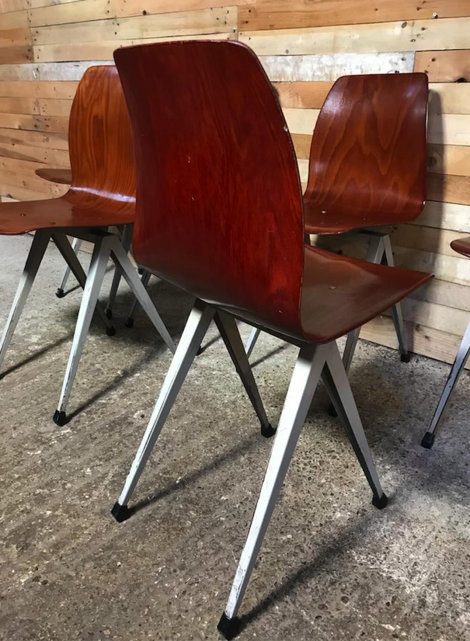 Dutch Most Sought After Paghold Industrial Retro Metal Bendwood Chair Set of 6 Chairs For Sale