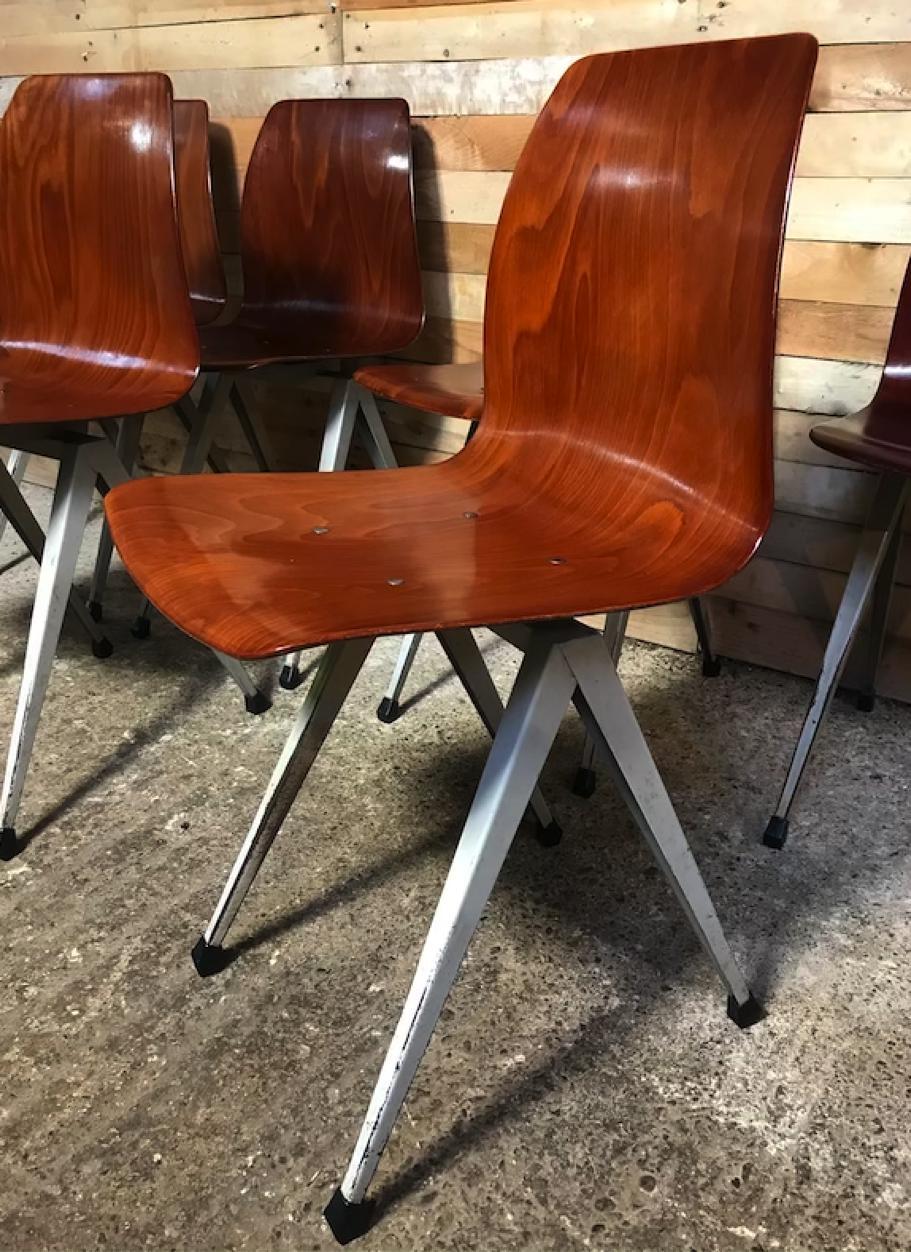 Most Sought After Paghold Industrial Retro Metal Bendwood Chair Set of 6 Chairs For Sale 1