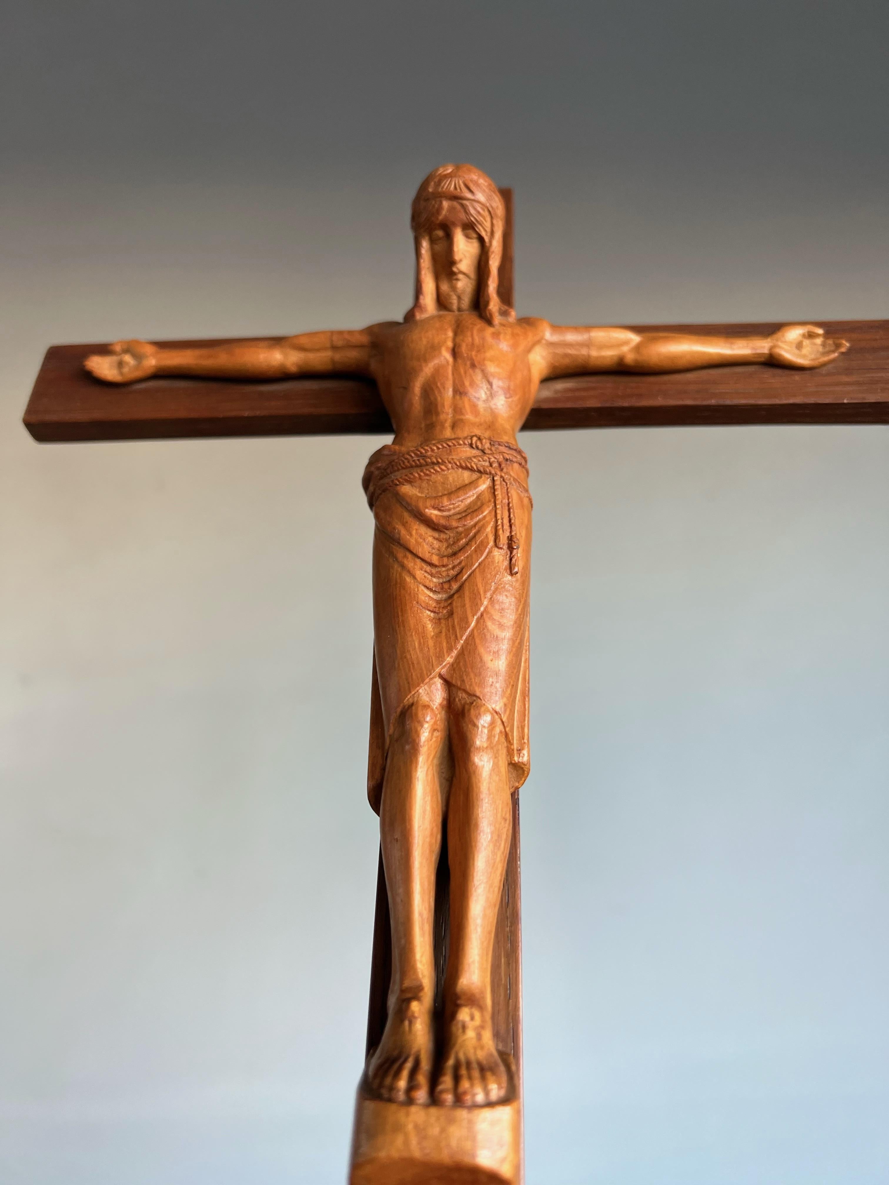 Most Stylish Antique Carved Crucifix w. Corpus of Christ Sculpture, Maria Laach For Sale 4