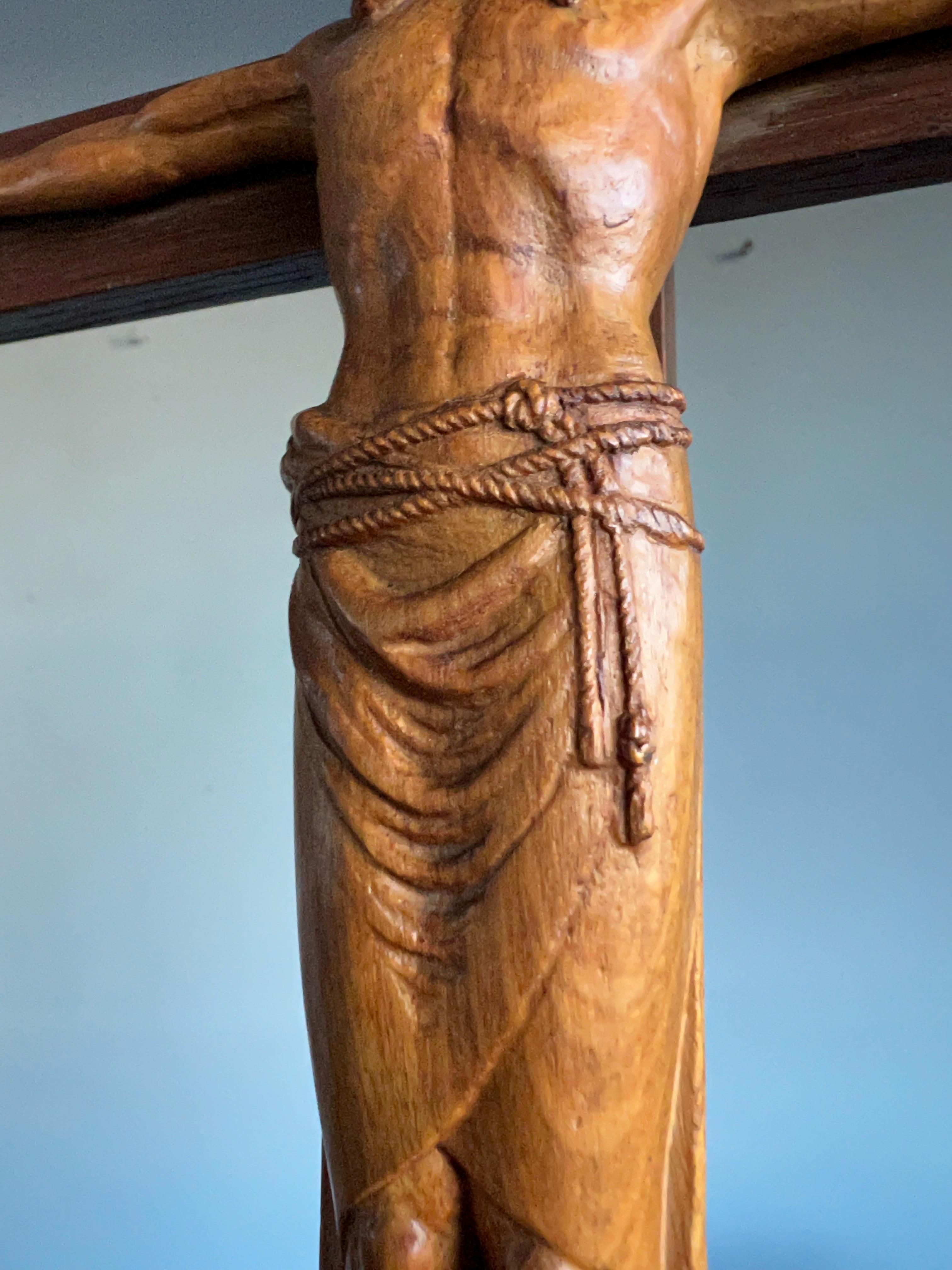 Most Stylish Antique Carved Crucifix w. Corpus of Christ Sculpture, Maria Laach For Sale 6