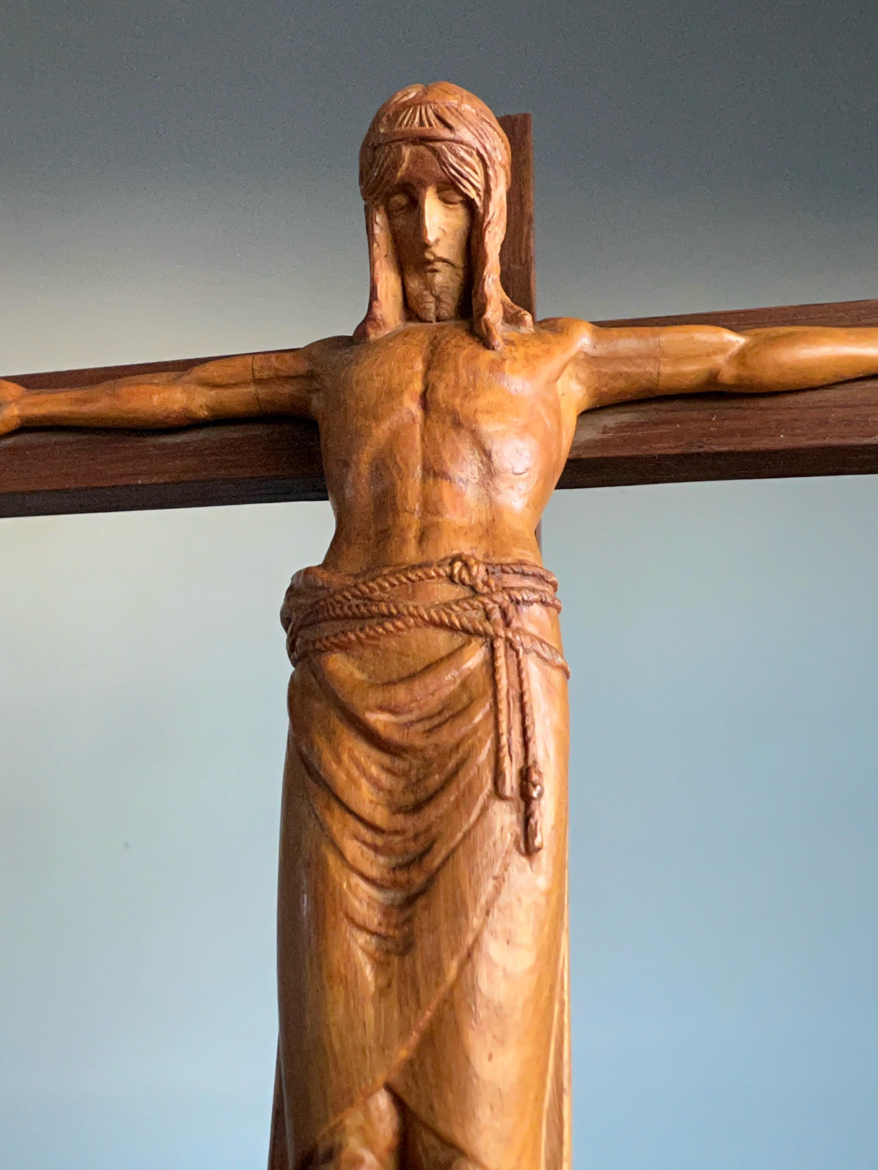 Most Stylish Antique Carved Crucifix w. Corpus of Christ Sculpture, Maria Laach For Sale 8