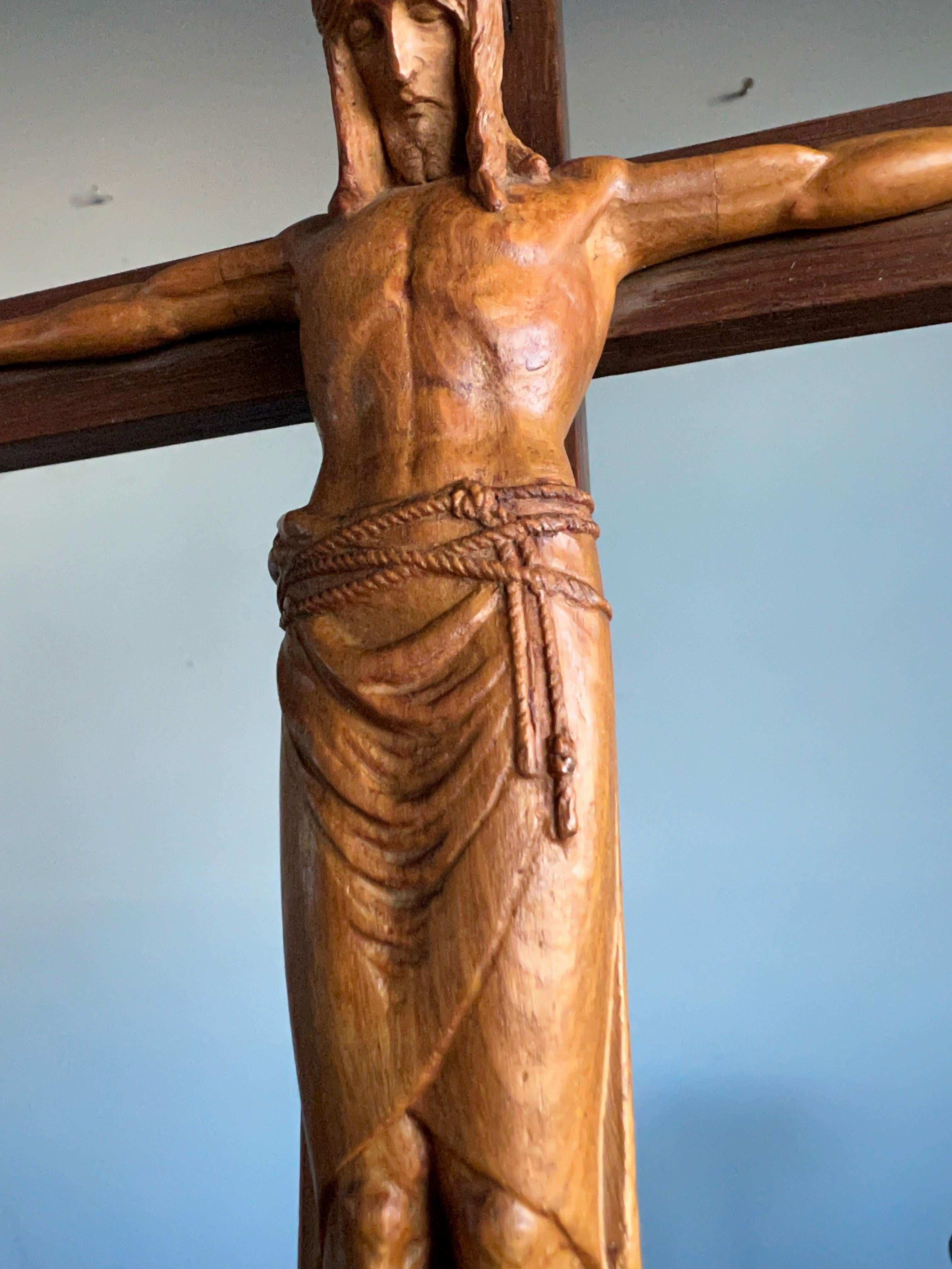 Most Stylish Antique Carved Crucifix w. Corpus of Christ Sculpture, Maria Laach For Sale 9