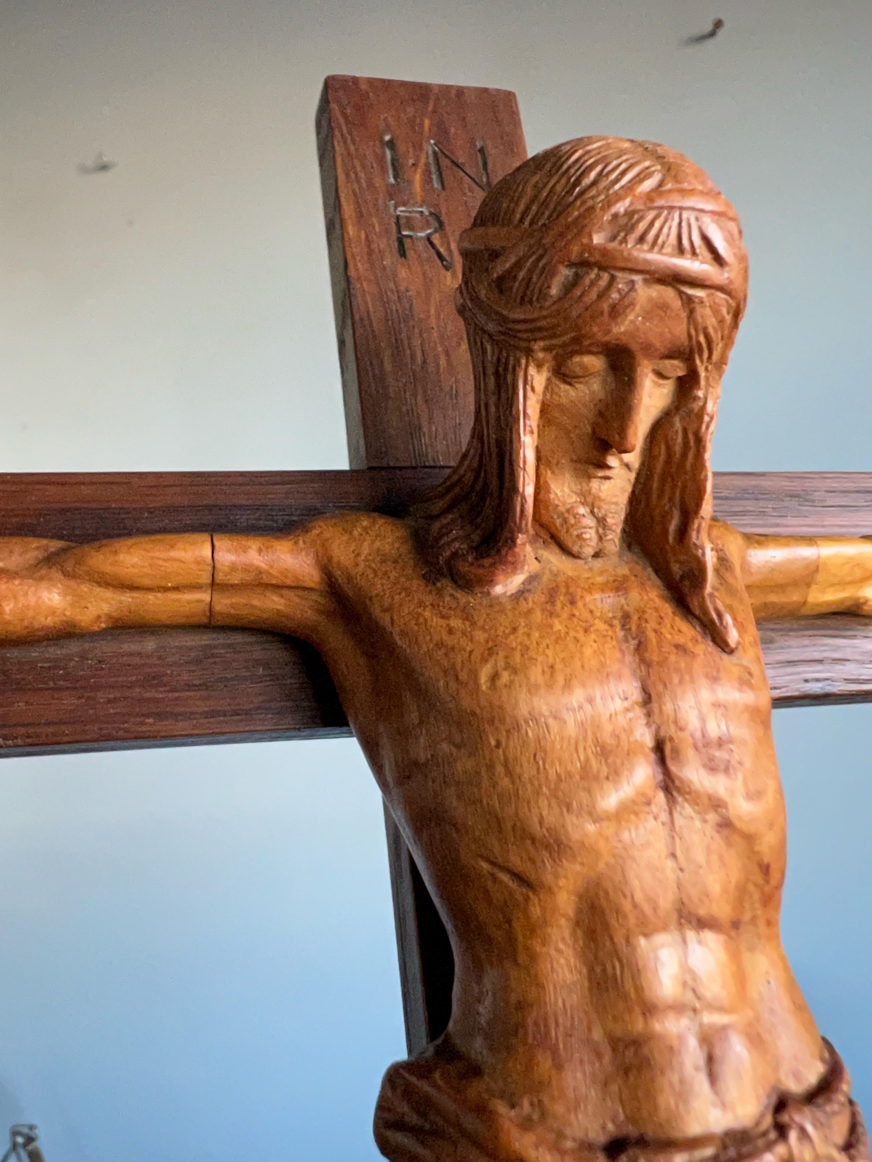 Most Stylish Antique Carved Crucifix w. Corpus of Christ Sculpture, Maria Laach For Sale 10