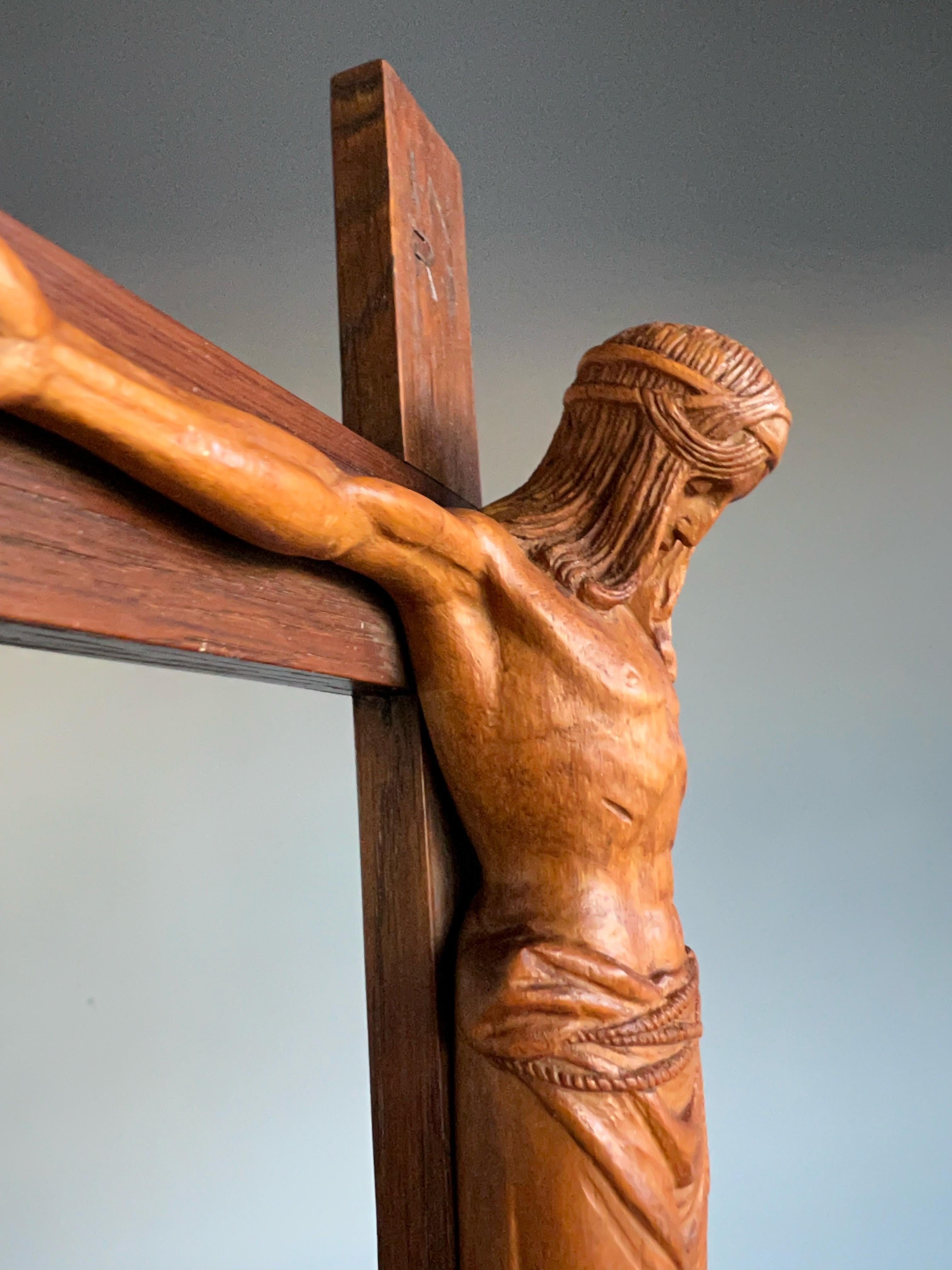 German Most Stylish Antique Carved Crucifix w. Corpus of Christ Sculpture, Maria Laach For Sale