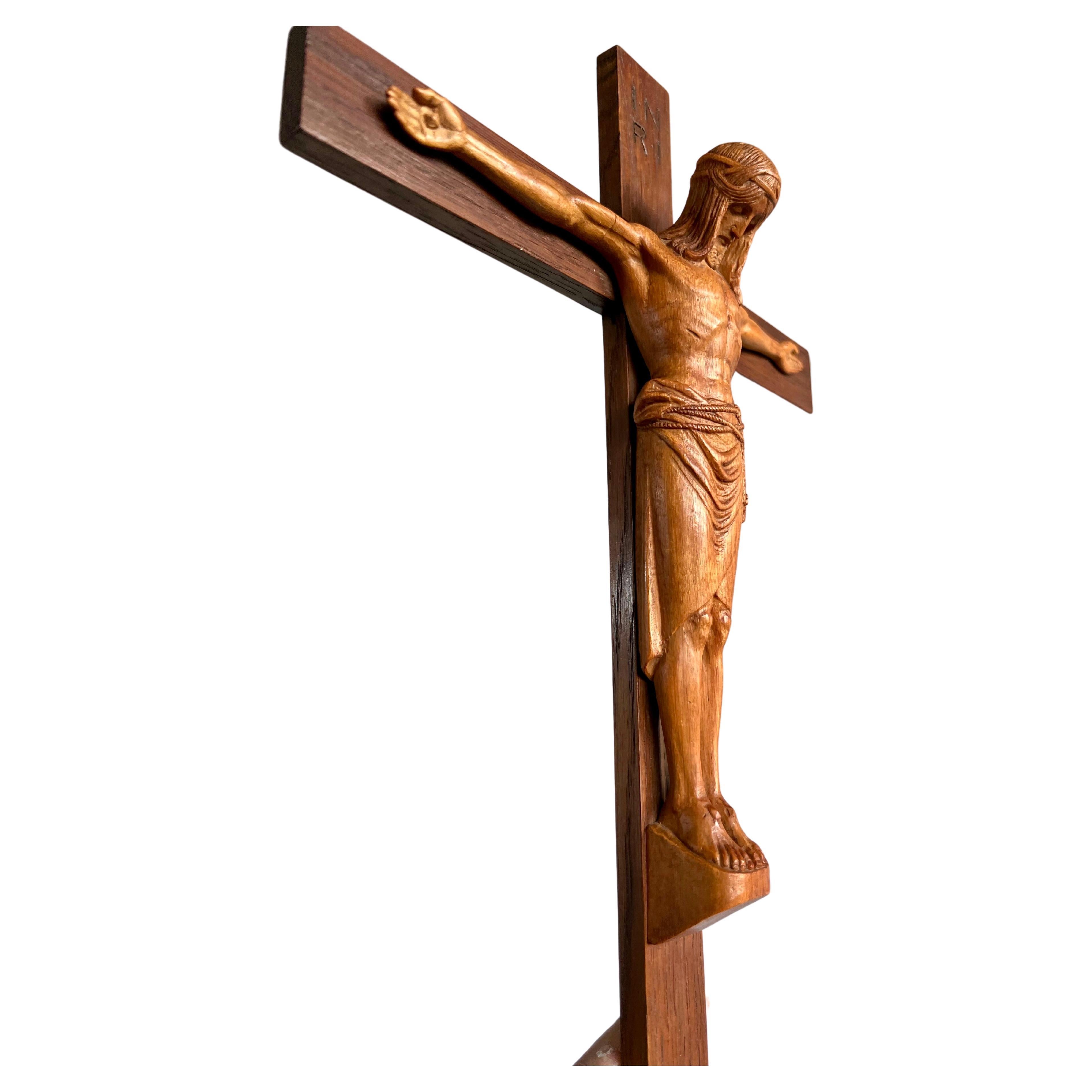 Most Stylish Antique Carved Crucifix w. Corpus of Christ Sculpture, Maria Laach For Sale