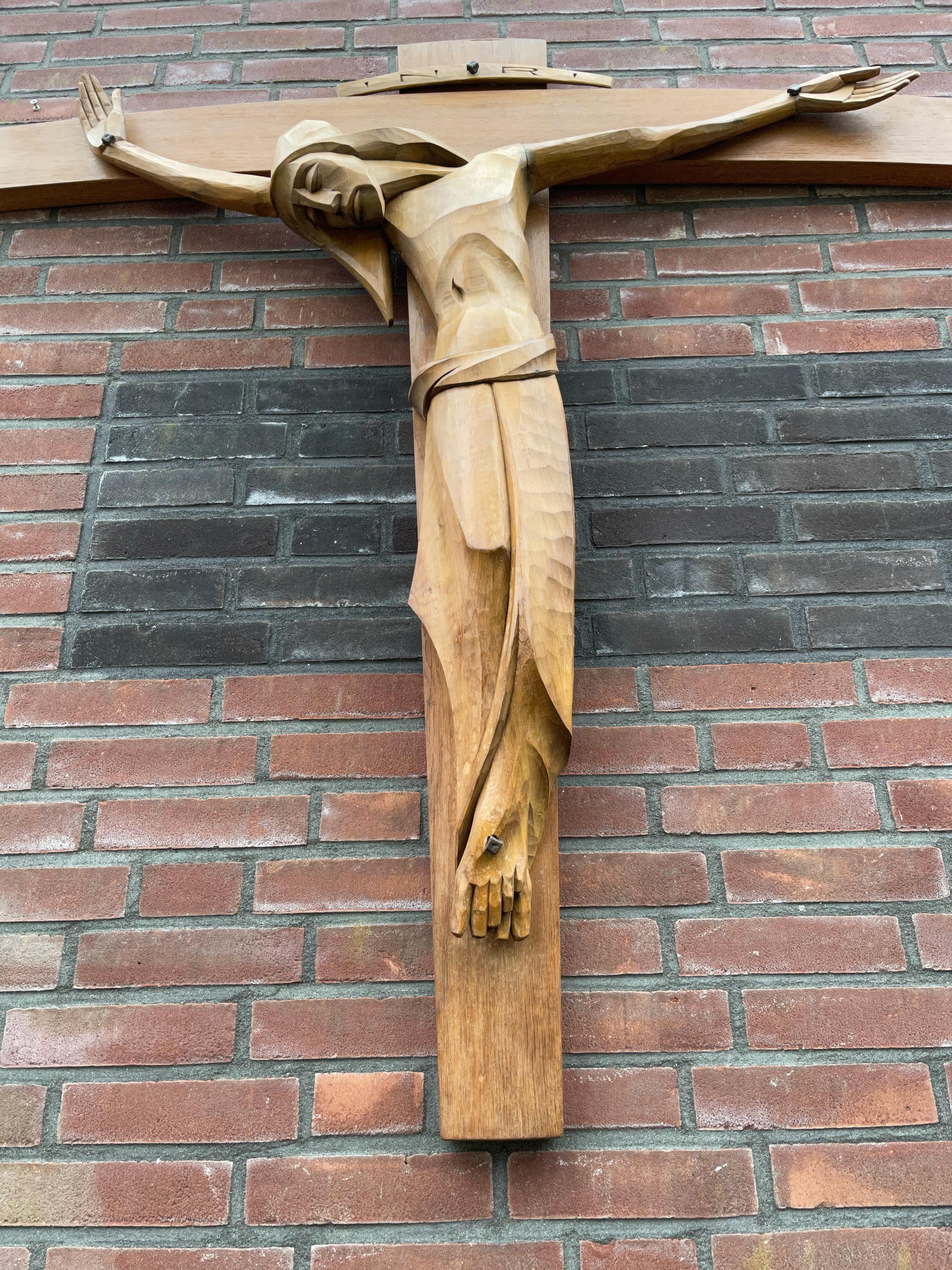 Most Stylish Large & Quality Carved Wooden Art Deco Corpus of Christ on Crucifix For Sale 11