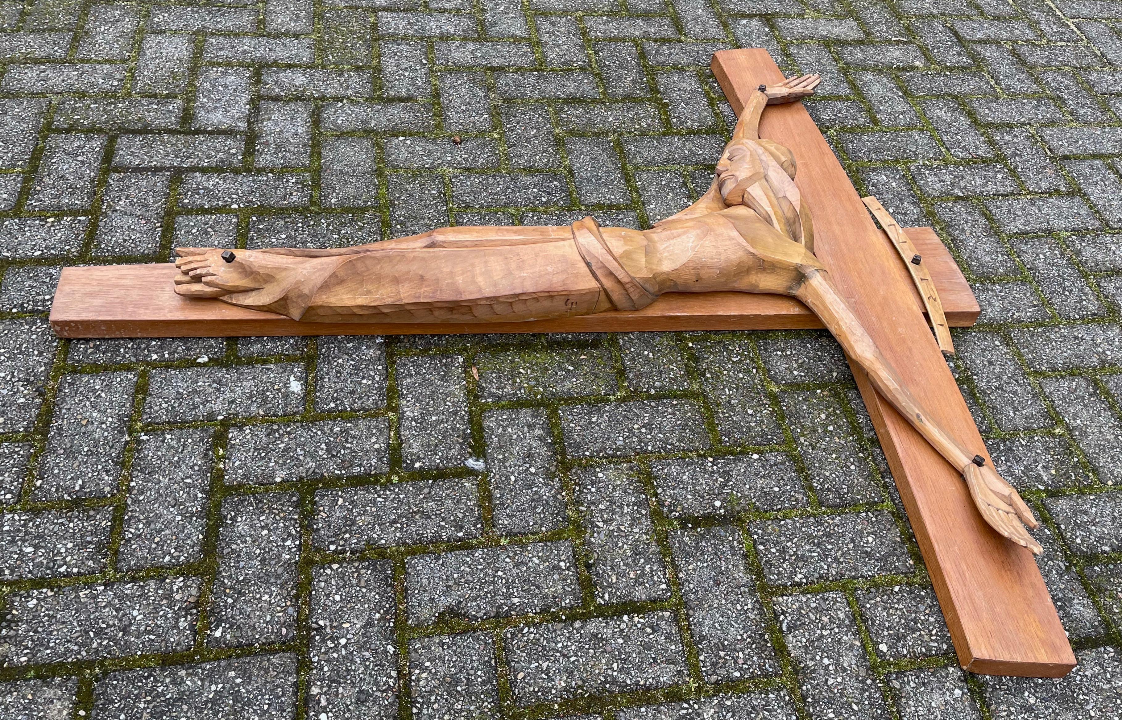 Most Stylish Large & Quality Carved Wooden Art Deco Corpus of Christ on Crucifix For Sale 13