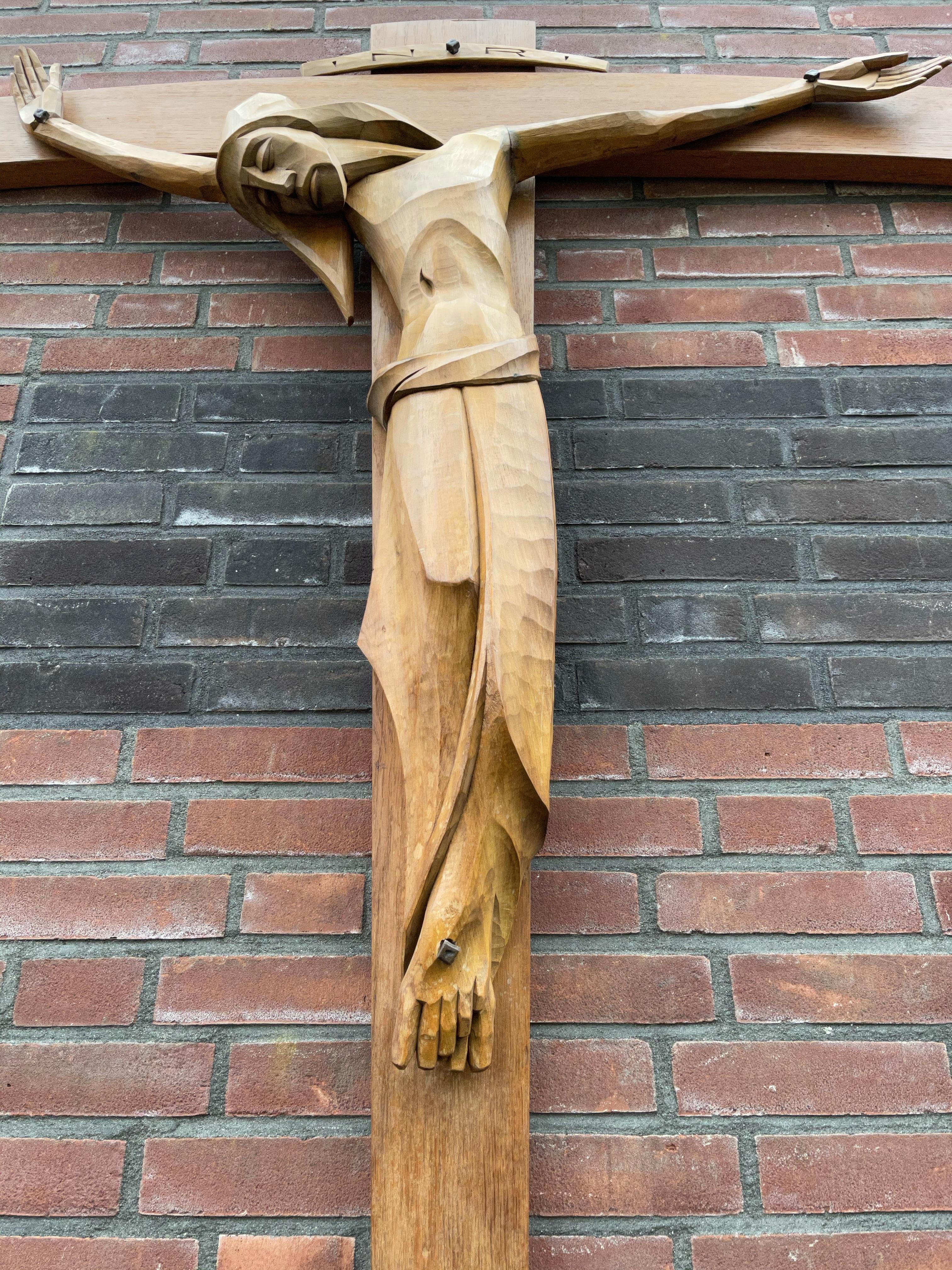 Hand-Crafted Most Stylish Large & Quality Carved Wooden Art Deco Corpus of Christ on Crucifix For Sale
