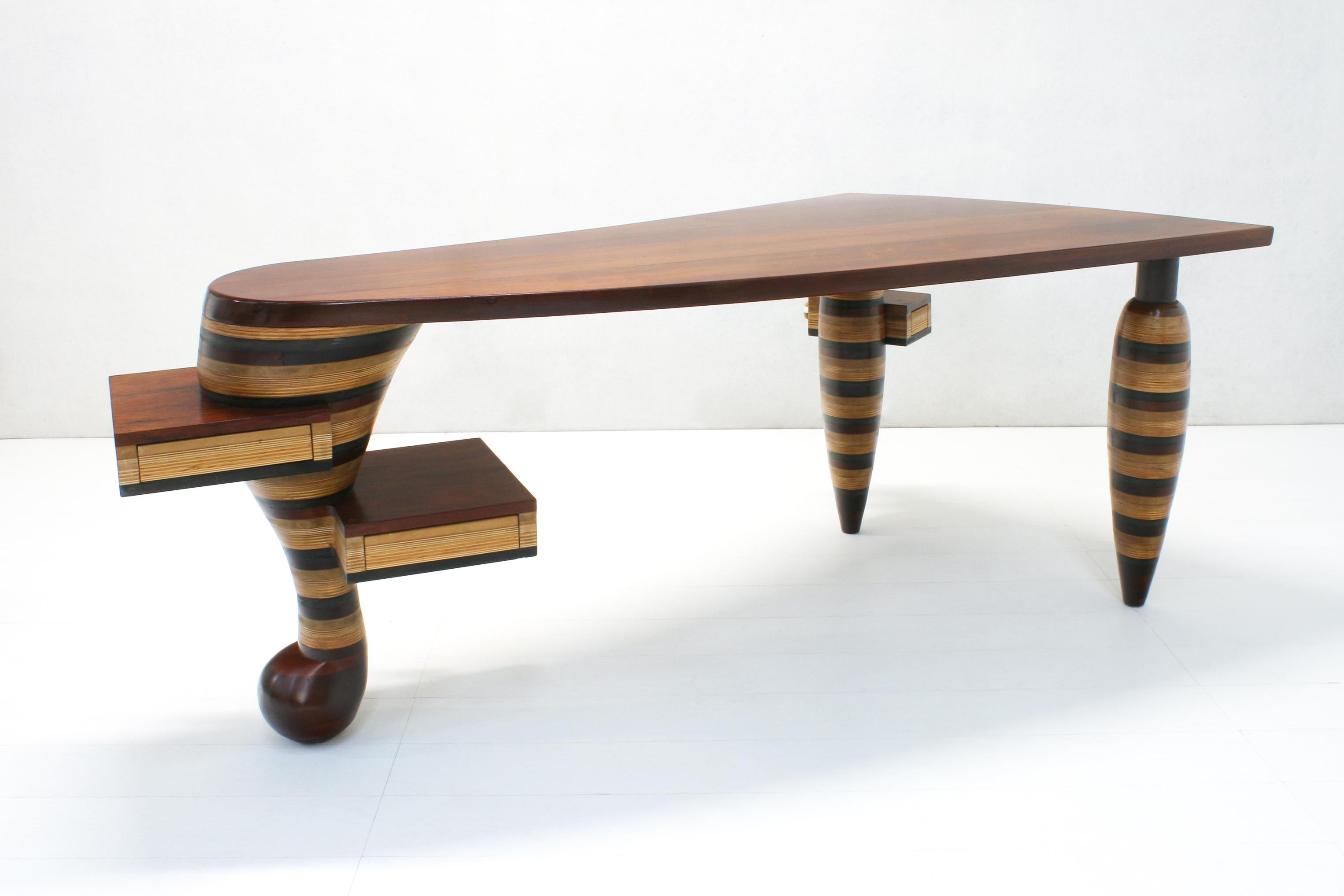 Most Unique Handcrafted Organic 3-Legged Laminated Cherry Wood Desk For Sale 7