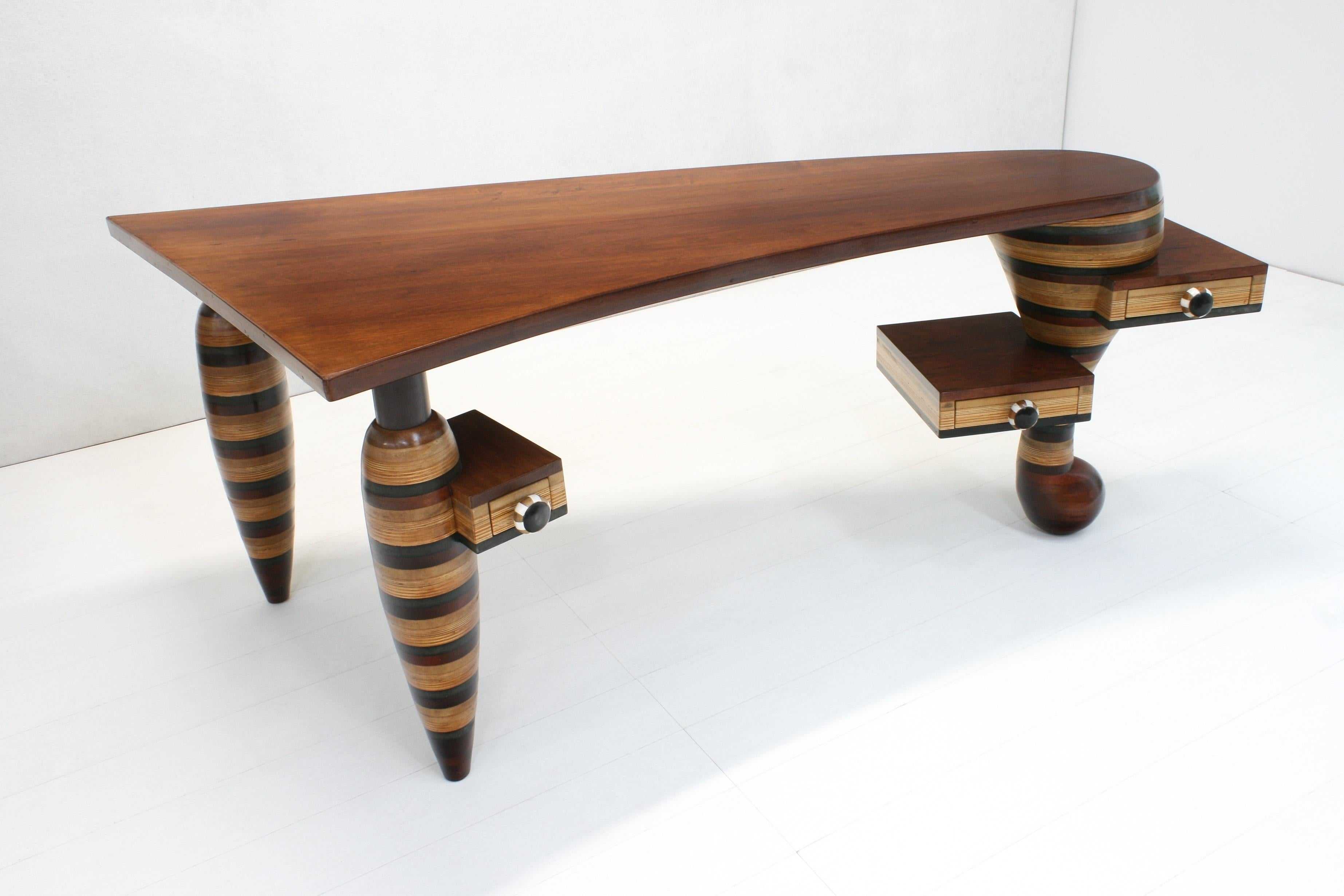 Post-Modern Most Unique Handcrafted Organic 3-Legged Laminated Cherry Wood Desk For Sale
