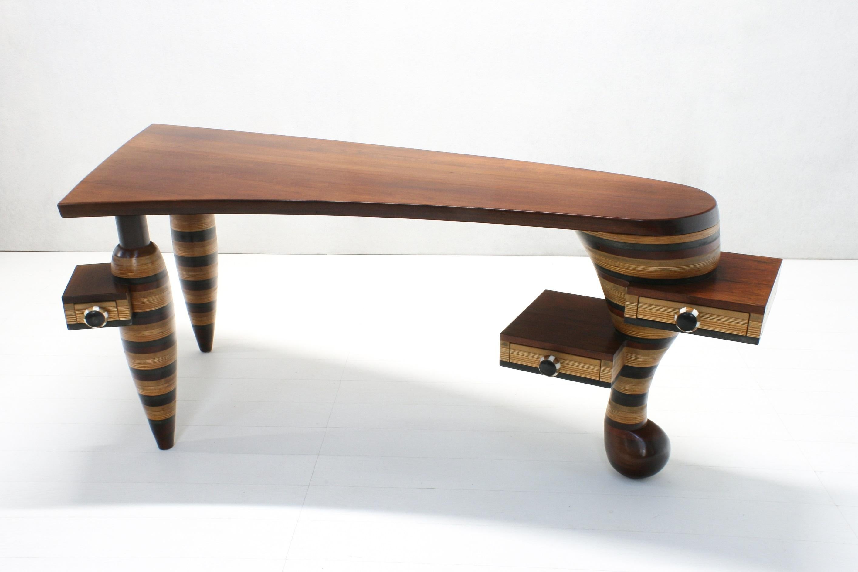 Dutch Most Unique Handcrafted Organic 3-Legged Laminated Cherry Wood Desk For Sale