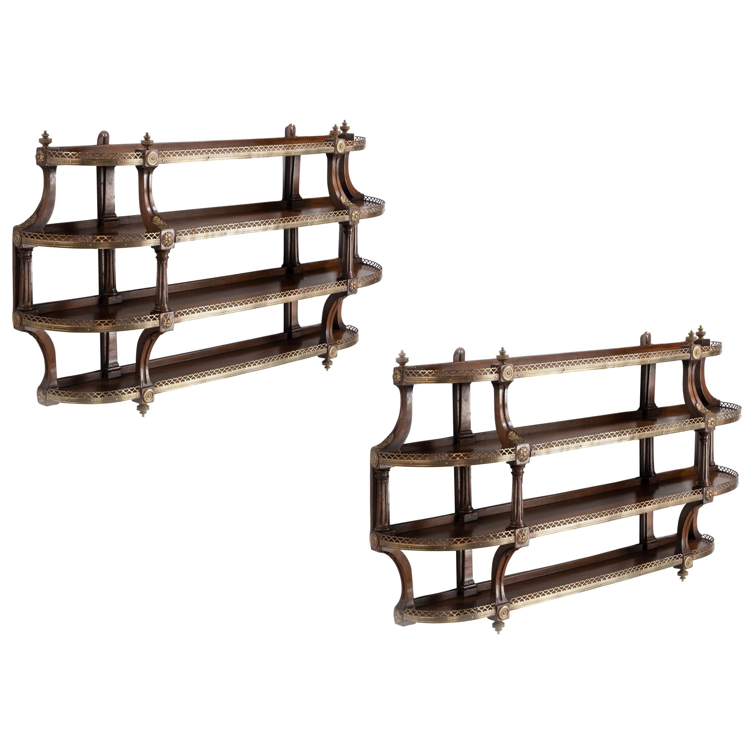 Most Unusual Pair of Four Height Mahogany Wall Shelves For Sale