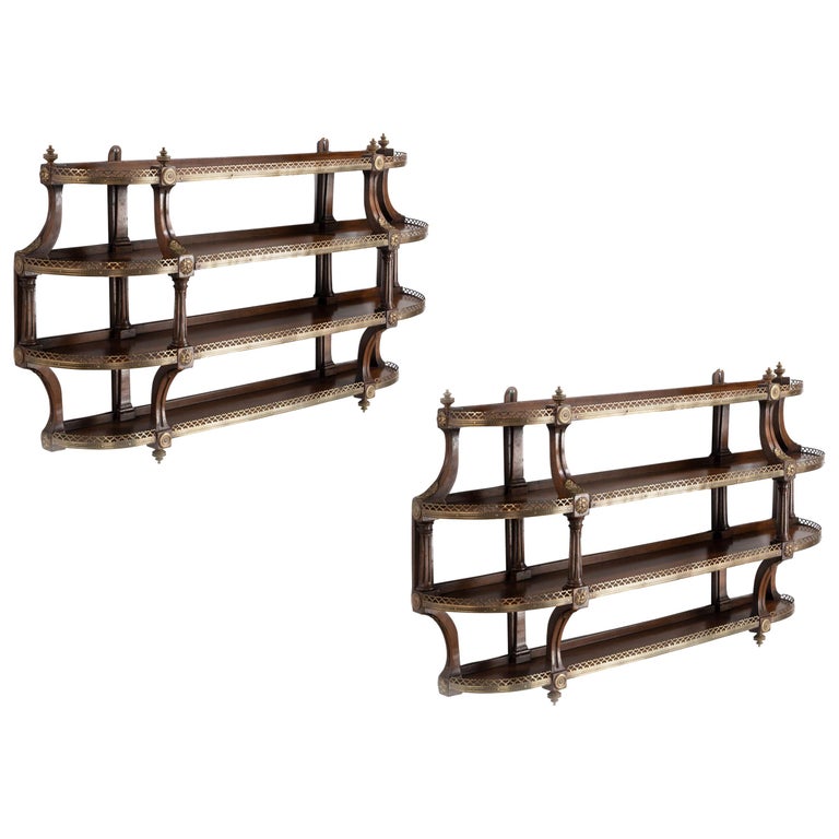 Most Unusual Pair of Four Height Mahogany Wall Shelves For Sale at