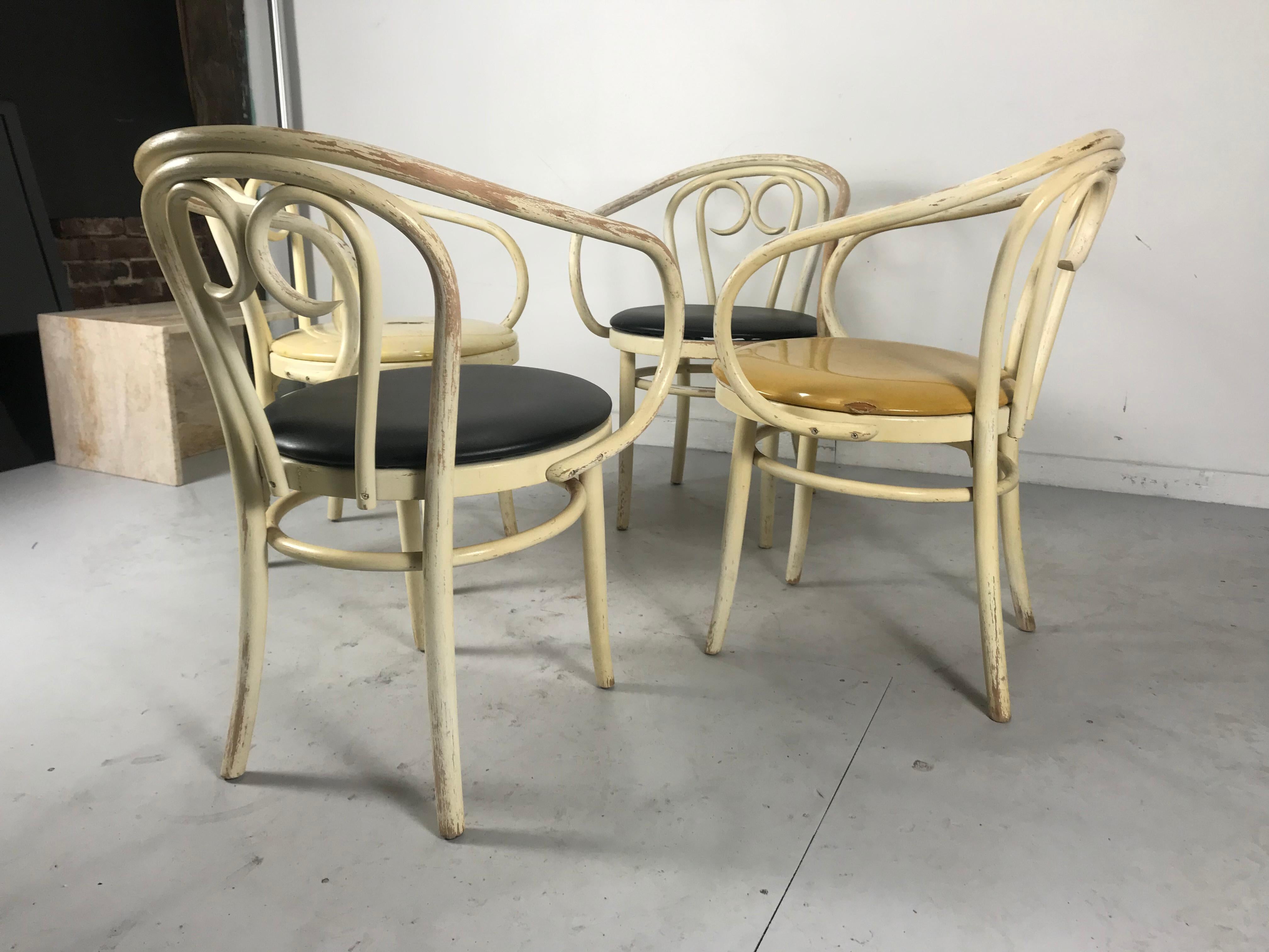 Painted Most Unusual Set 4 of Modernist Bentwood Armchairs by Thonet For Sale
