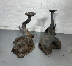 Most unusual turn of the century cast metal "ELEPHANT" andiron /candle sculpture