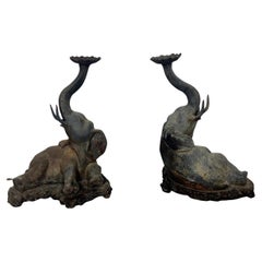 Most unusual turn of the century cast metal "ELEPHANT" andiron /candle sculpture