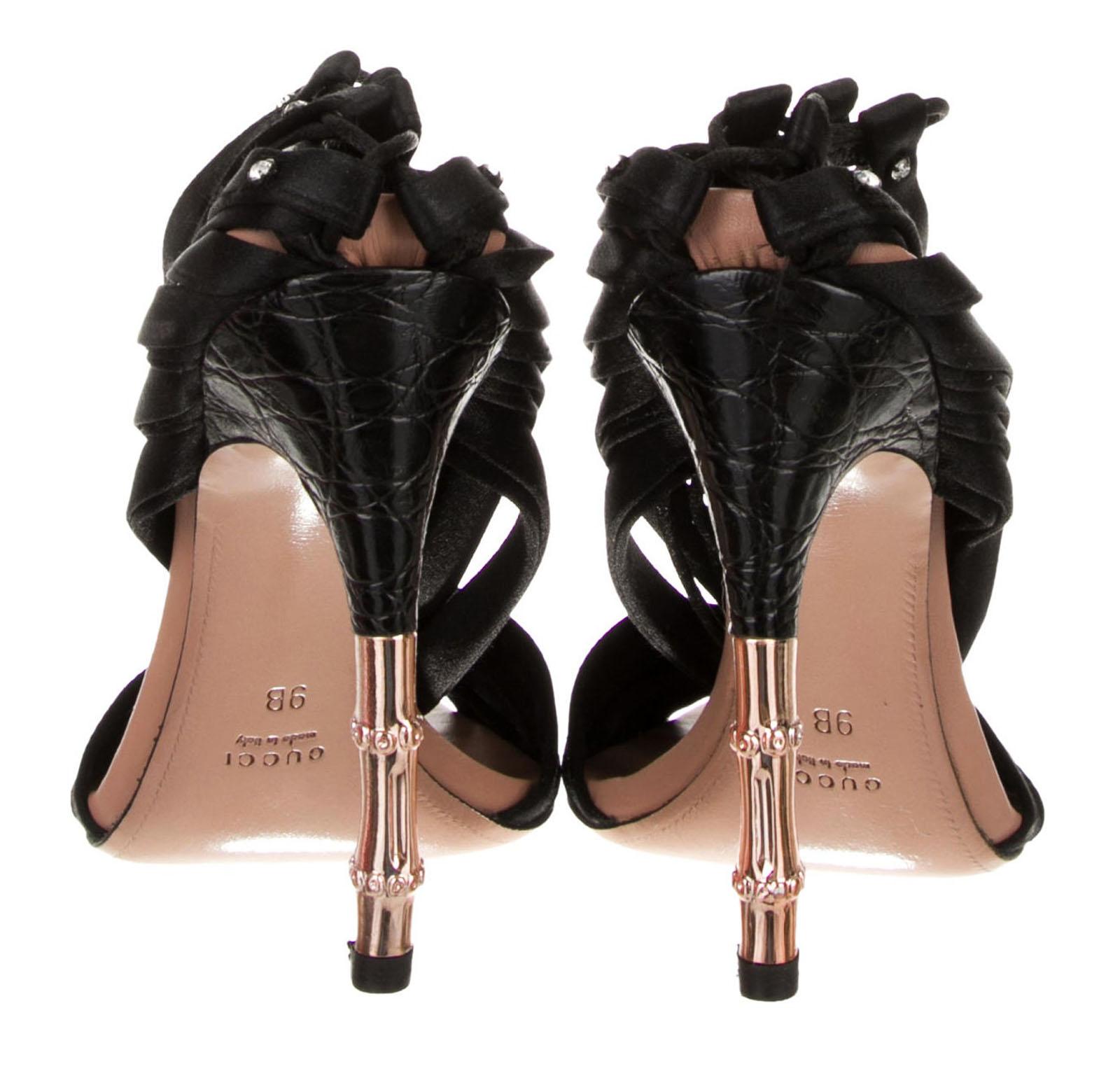  TOM FORD for GUCCI S/S 2004 Black Croc Satin Crystal Corset Shoes Sandals 6.5 5