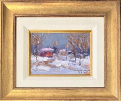 A Winter" Paysage rural enneigé Peinture à l'huile impressionniste