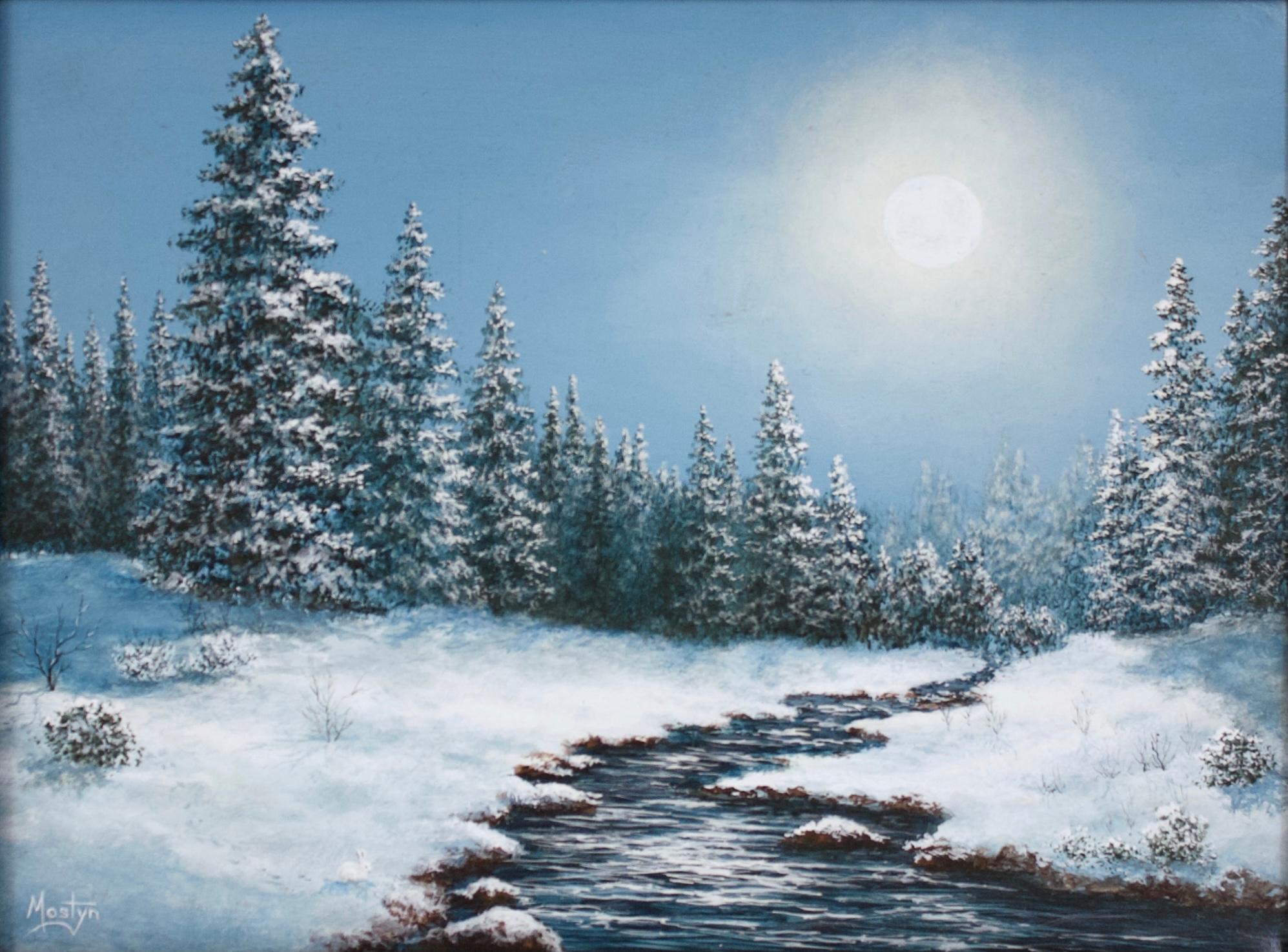 Mostyn Landscape Painting - Winter Landscape with Moon