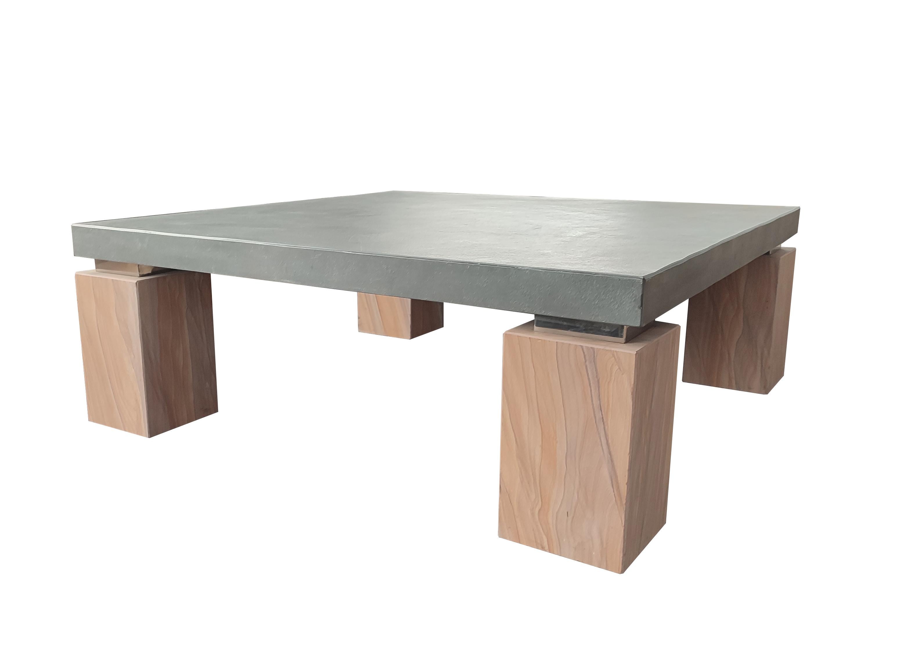 Post-Modern MOTALA Black Slate, Steel & Sandstone Marble Table Modern Design In Stock Spain For Sale