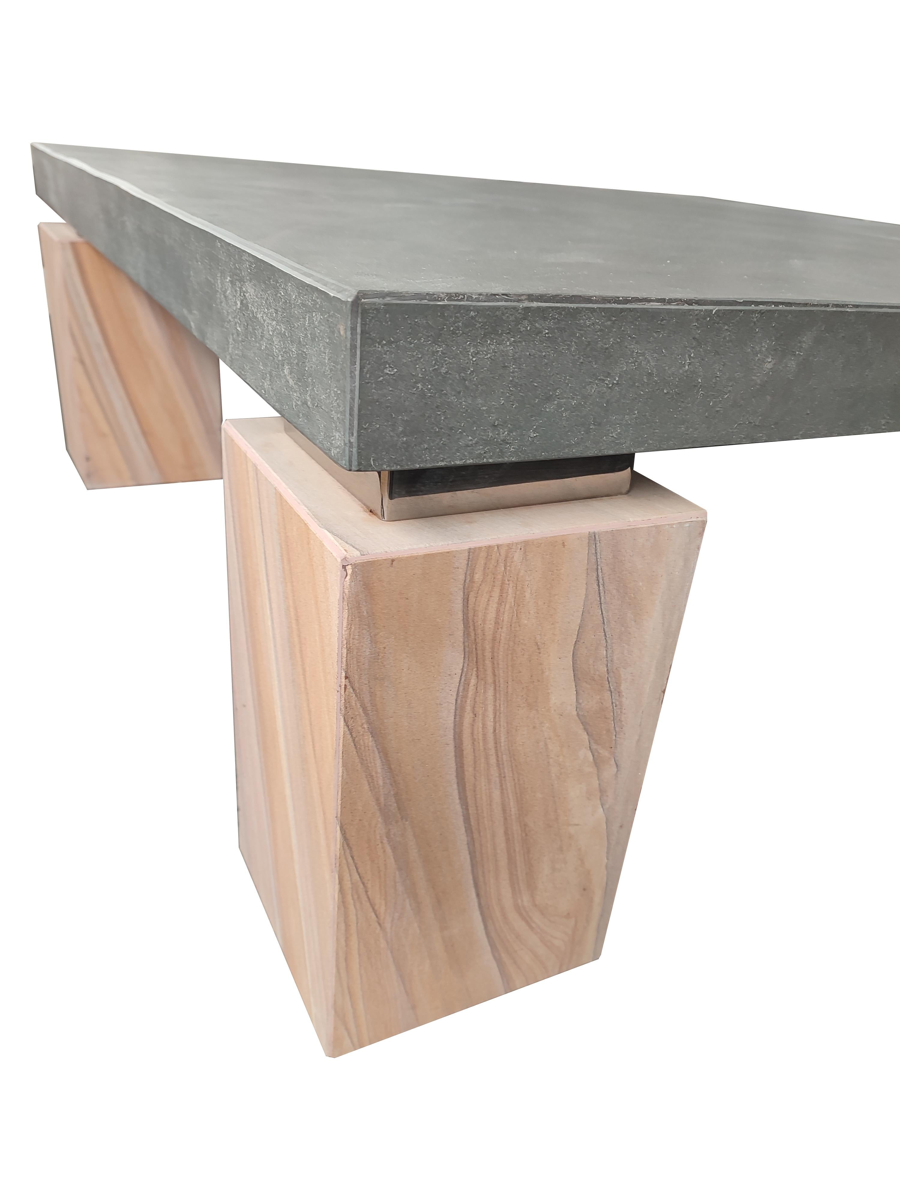 Spanish MOTALA Black Slate, Steel & Sandstone Marble Table Modern Design In Stock Spain For Sale