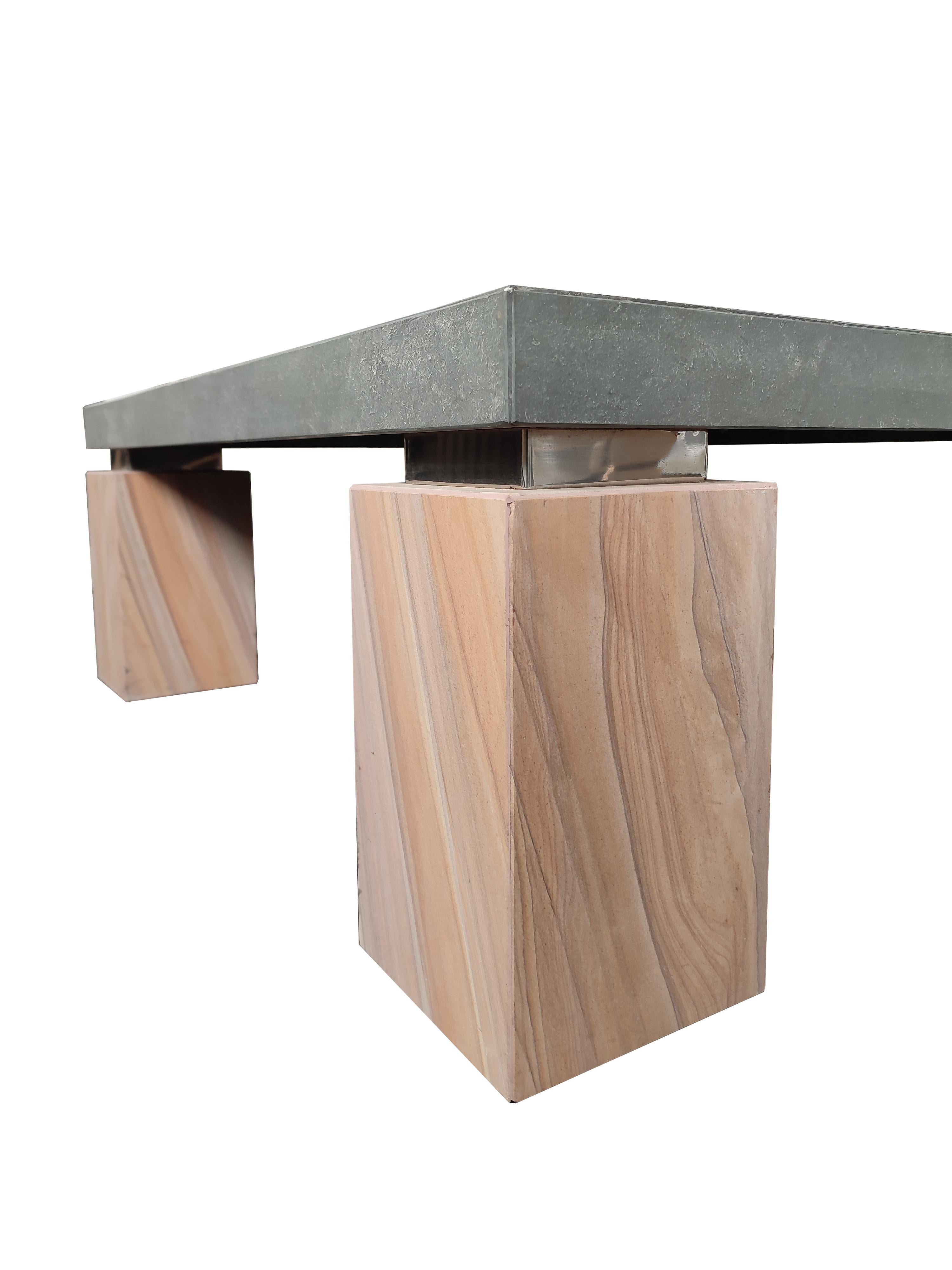 Hand-Crafted MOTALA Black Slate, Steel & Sandstone Marble Table Modern Design In Stock Spain For Sale