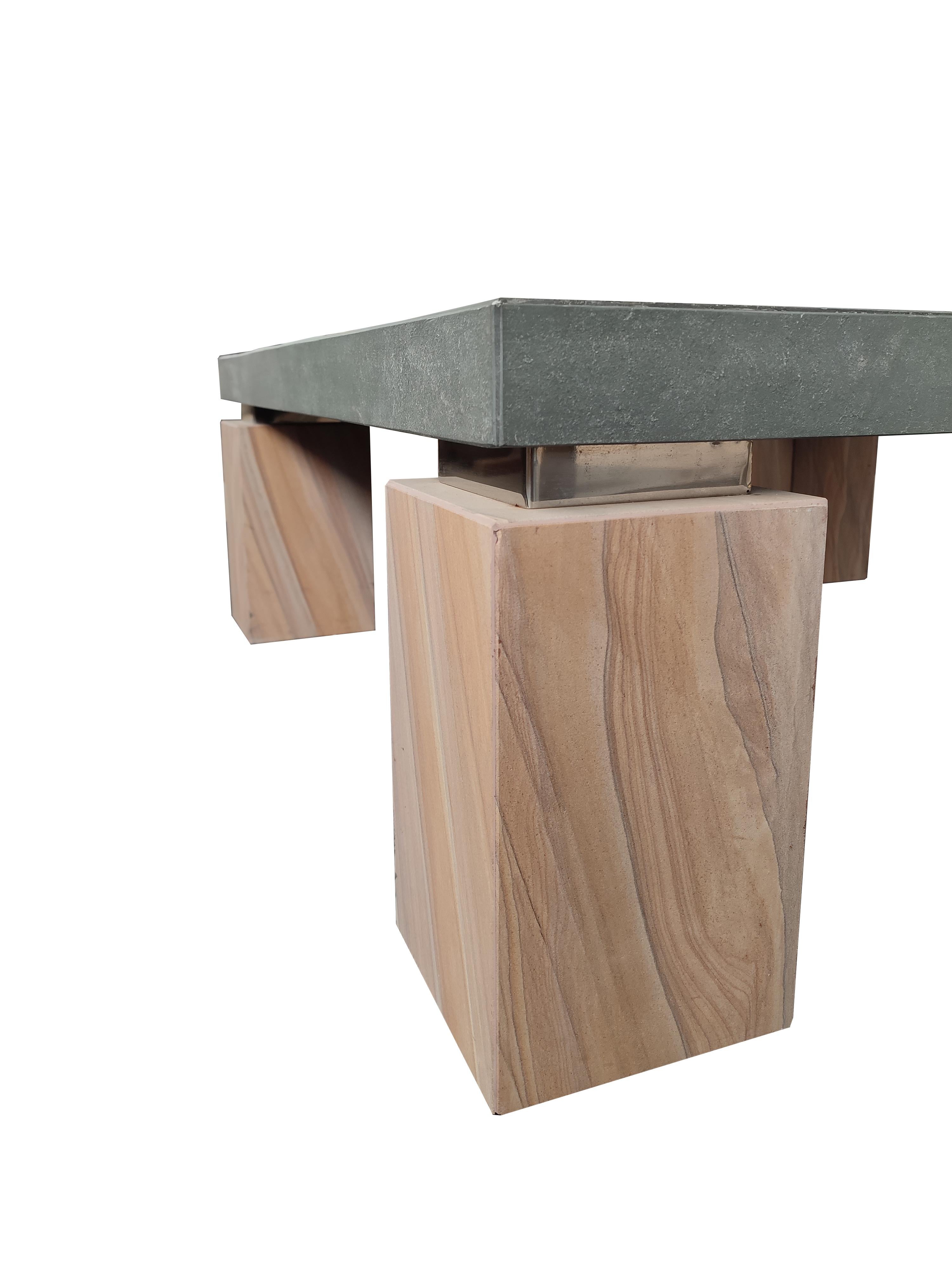 MOTALA Black Slate, Steel & Sandstone Marble Table Modern Design In Stock Spain In New Condition For Sale In VALVERDE DEL MAJANO, CL