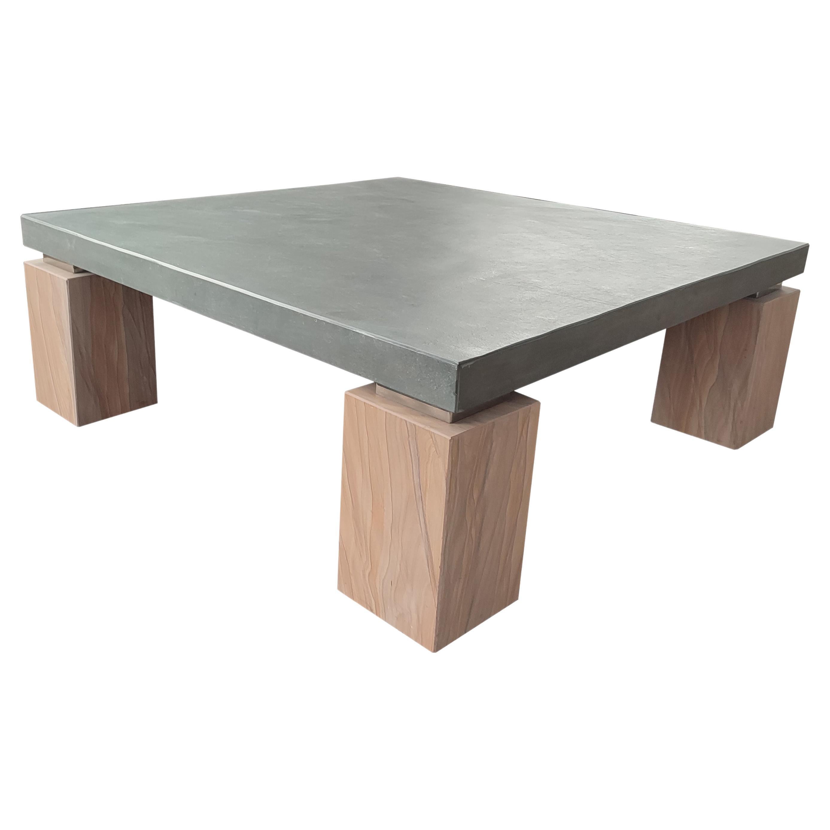 MOTALA Black Slate, Steel & Sandstone Marble Table Modern Design In Stock Spain For Sale