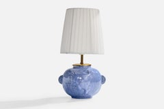 Motala lervarufabrik, Table Lamp, Ceramic, Brass, Fabric Sweden, 1930s