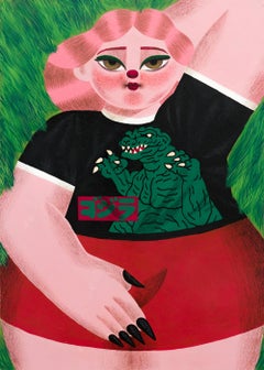 "Daydreamer", Contemporary Mixed-Media Figurative Work on Panel