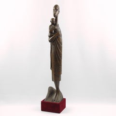 Mother and Baby Wood Sculpture by African Artist Ndatite Ilo, 20th Century