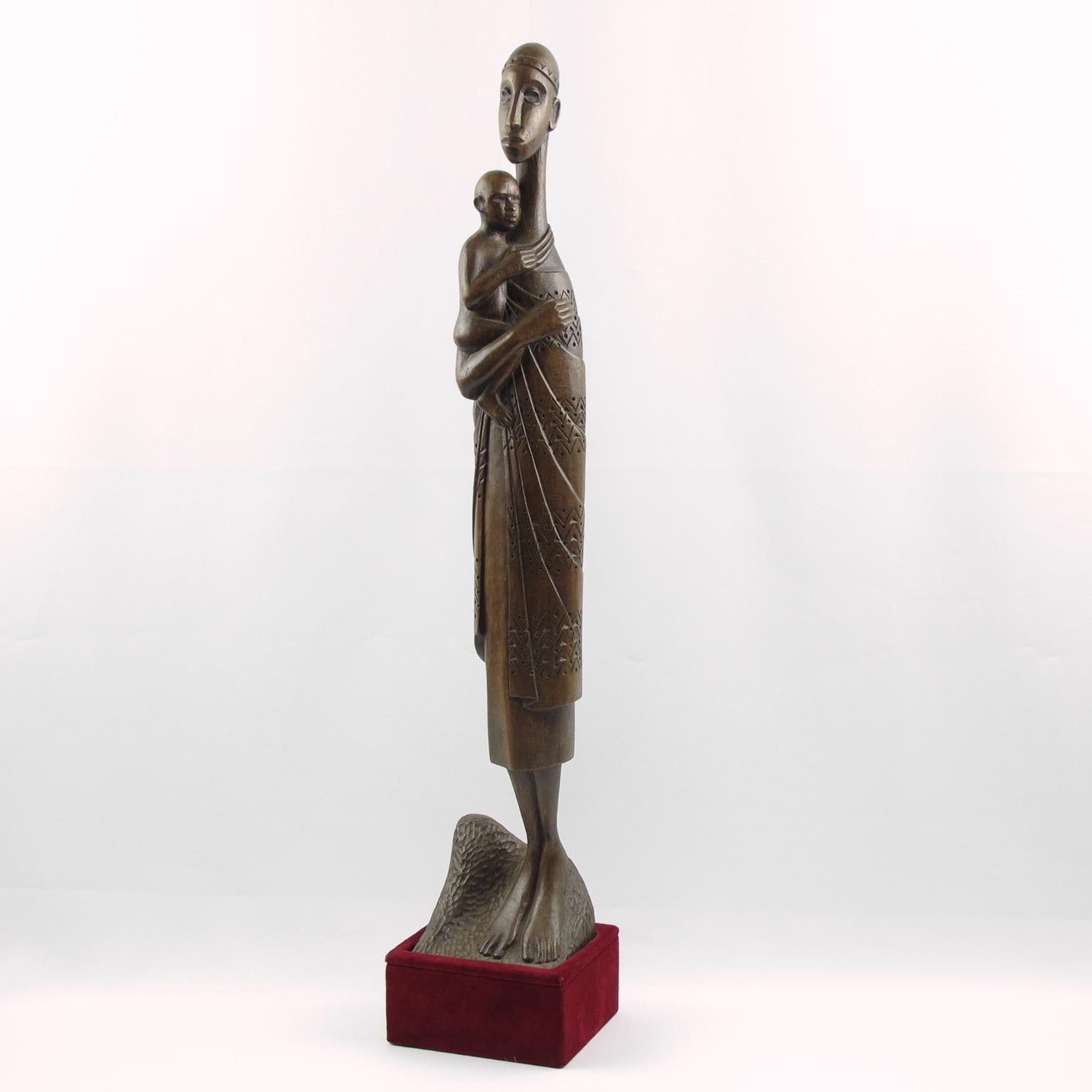 Mother and Baby Wood Sculpture by African Artist Ndatite Ilo, 20th ...