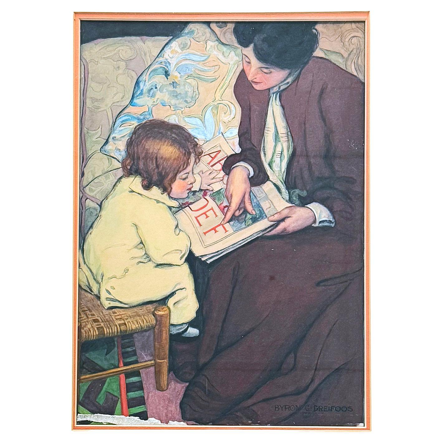 "Mutter und Kind lesen", Close Variant von Jessie Wilcox Smith Ptg, Dreifoos