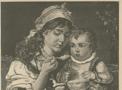 Mother and Child at Mealtime – Antique Engraving “Guten Appetit!”, c. 1890