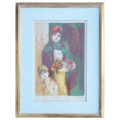 Mère et enfant, lithographie encadrée et signée 66/100 de Jean-Baptiste Valadie