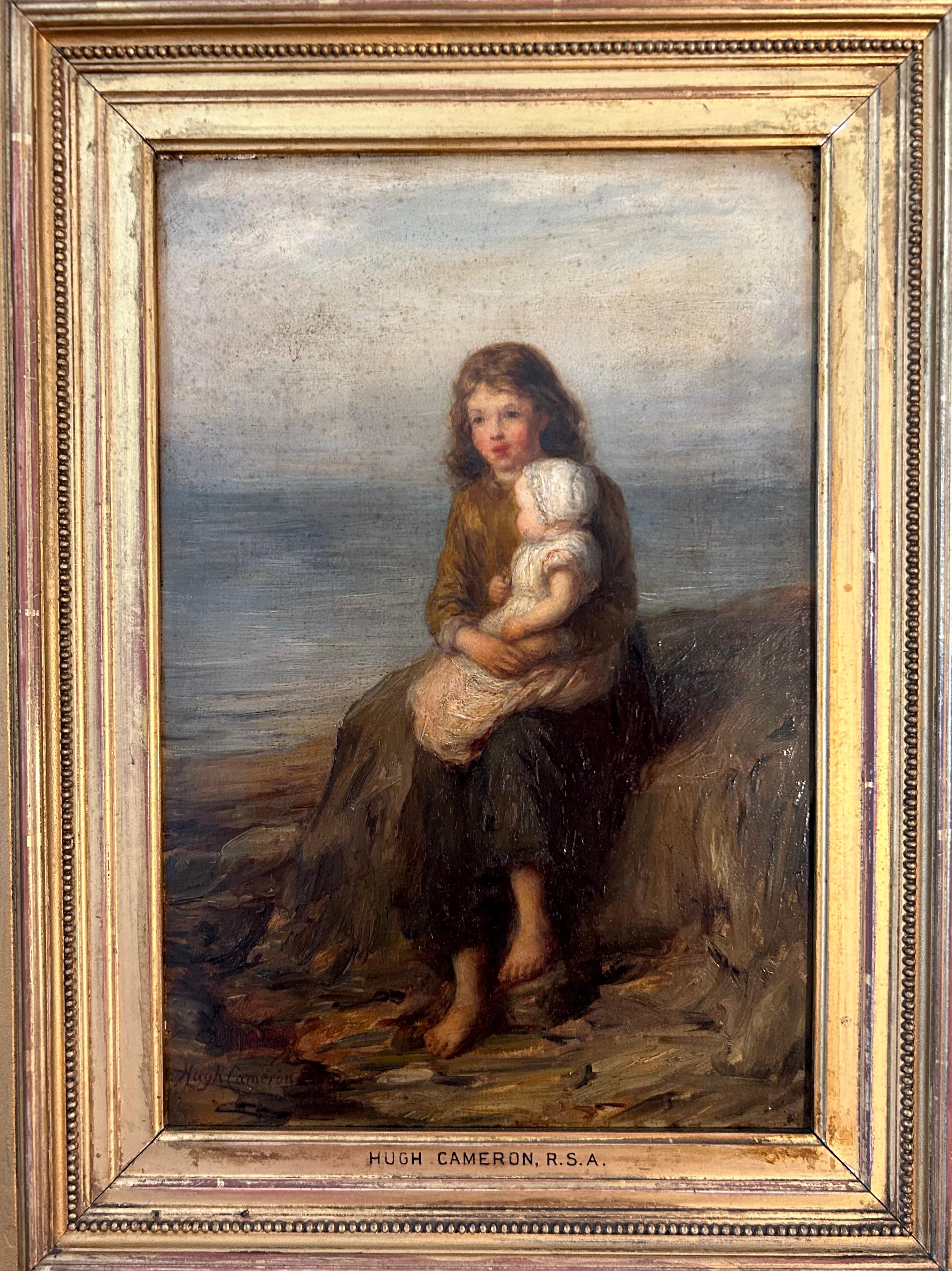 Romantic Mother and Child, Hugh Cameron, Scottish, 1835-1918, Oil on Canvas For Sale