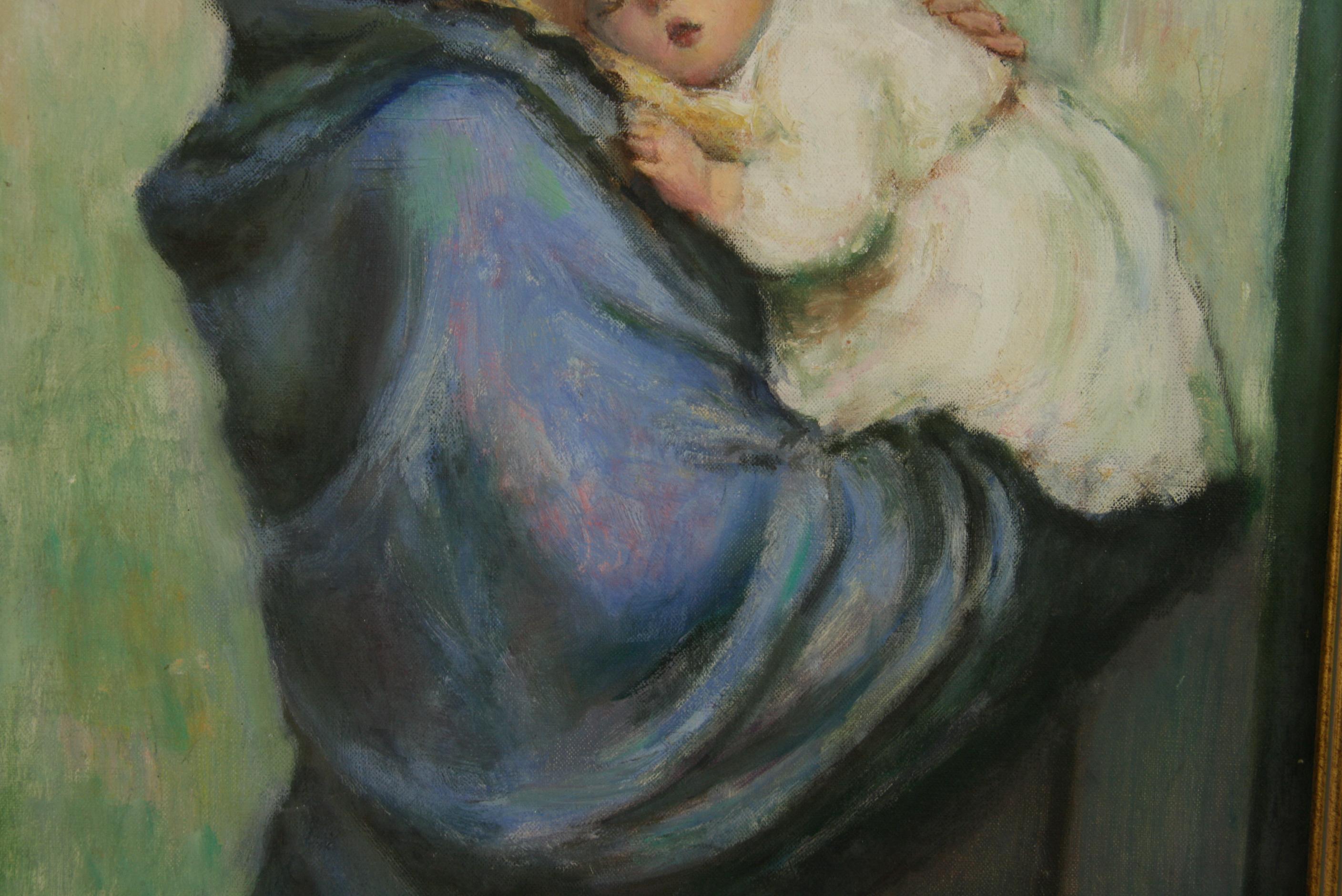 woman holding baby painting
