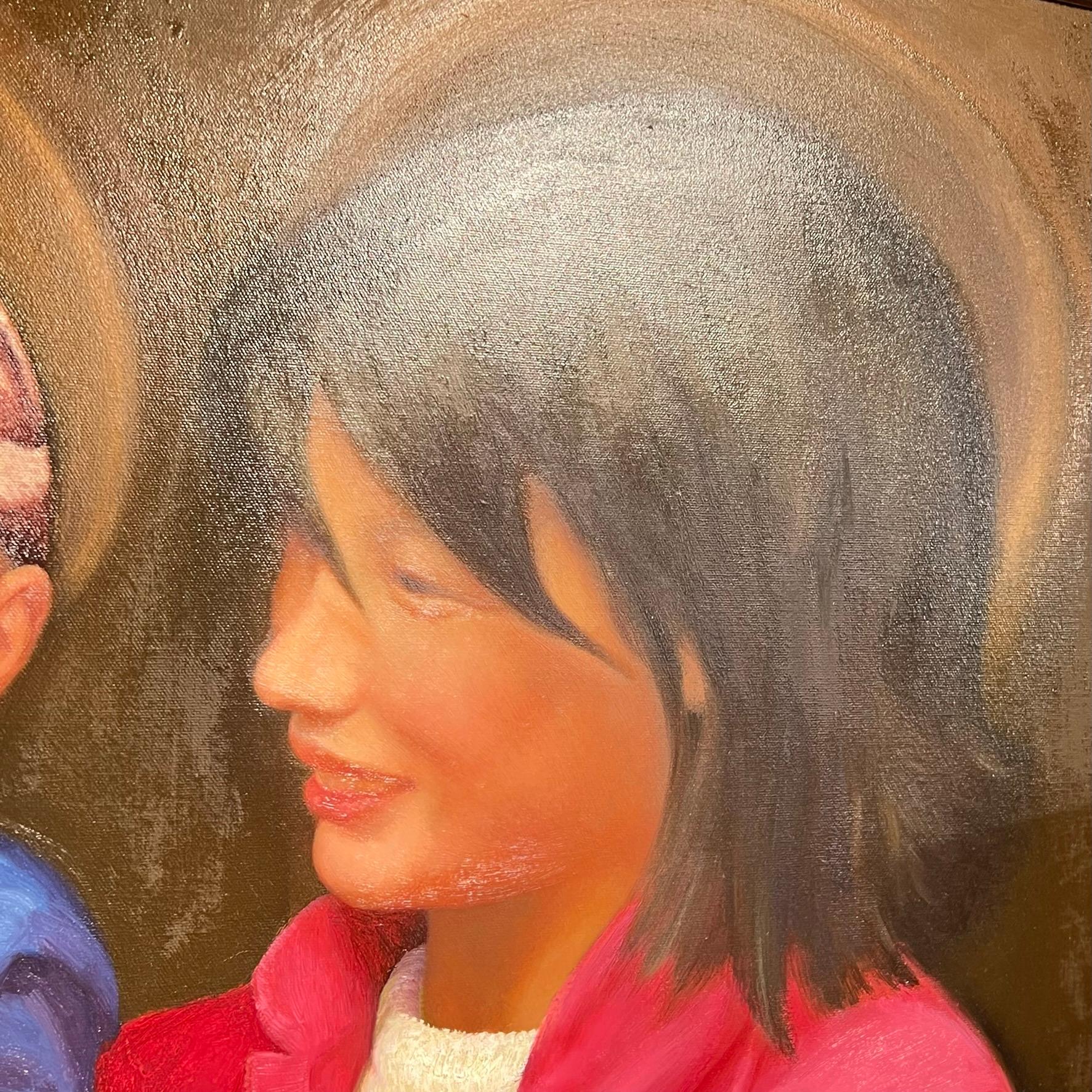 Porträt von Mutter und Kind, Ölgemälde des chinesischen Malers Yanzhou Xu im Angebot 3