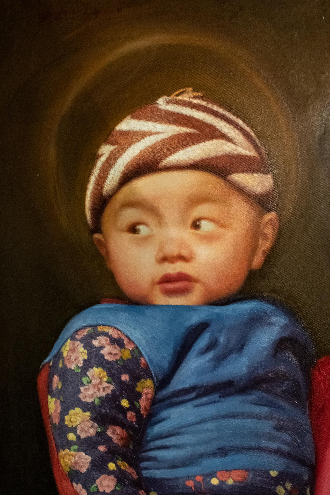 20th Century Mother and Child Portrait Oil Painting by Chinese Painter, Yanzhou Xu For Sale